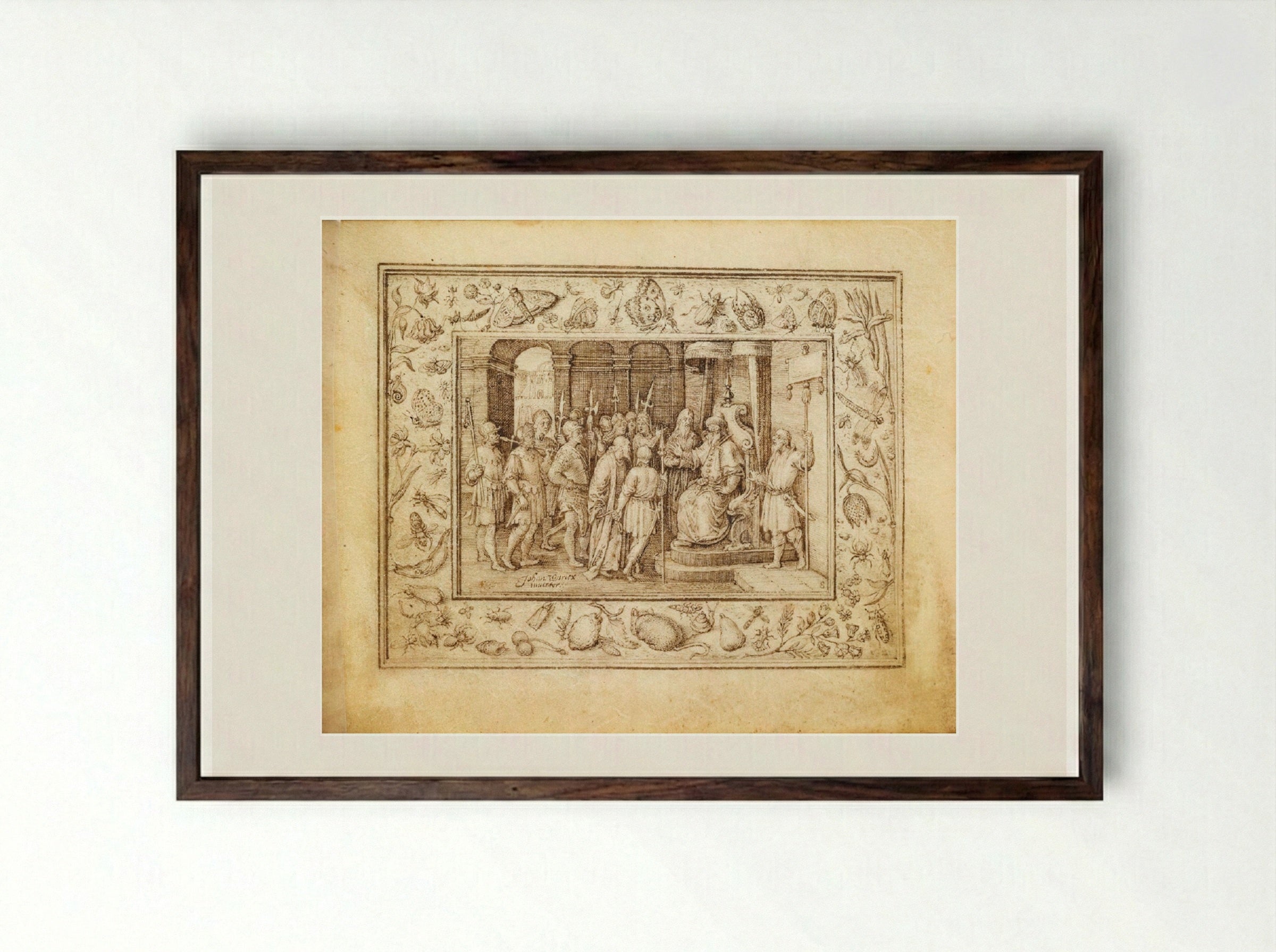 Christ before Pilate - Johannes Wierix - Framed Print Dark Wood