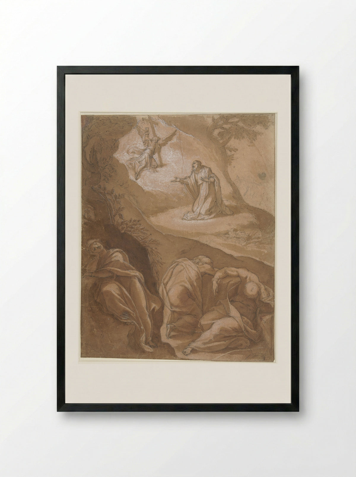 Christ in Gethsemane - Cristoforo Roncalli - Framed Print Black