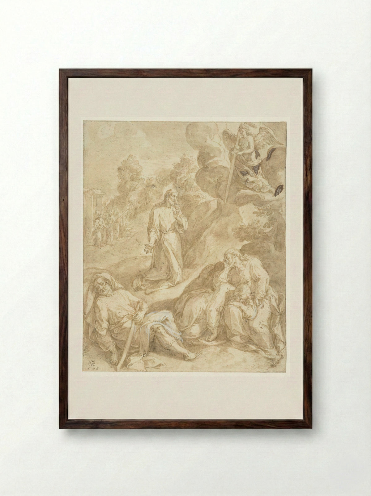 Christ in Gethsemane - Chrispijn van den Broeck - Framed Print Dark Wood