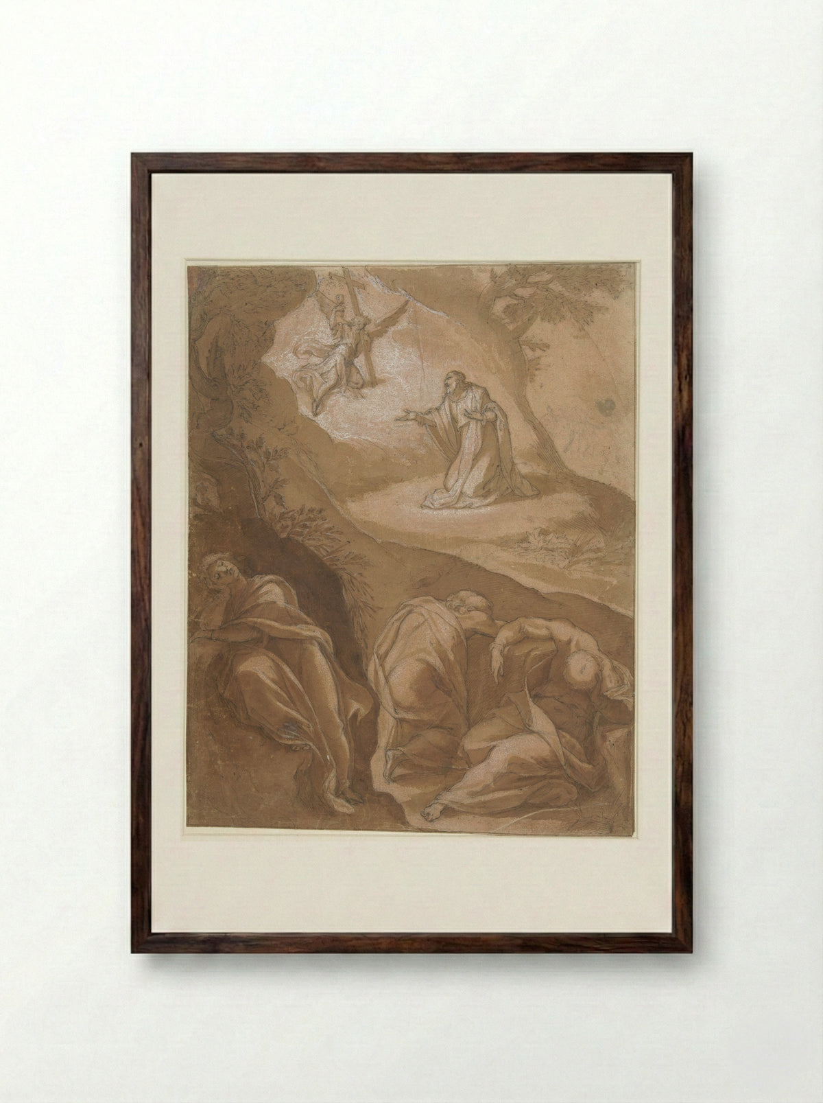 Christ in Gethsemane - Cristoforo Roncalli - Framed Print Dark Wood