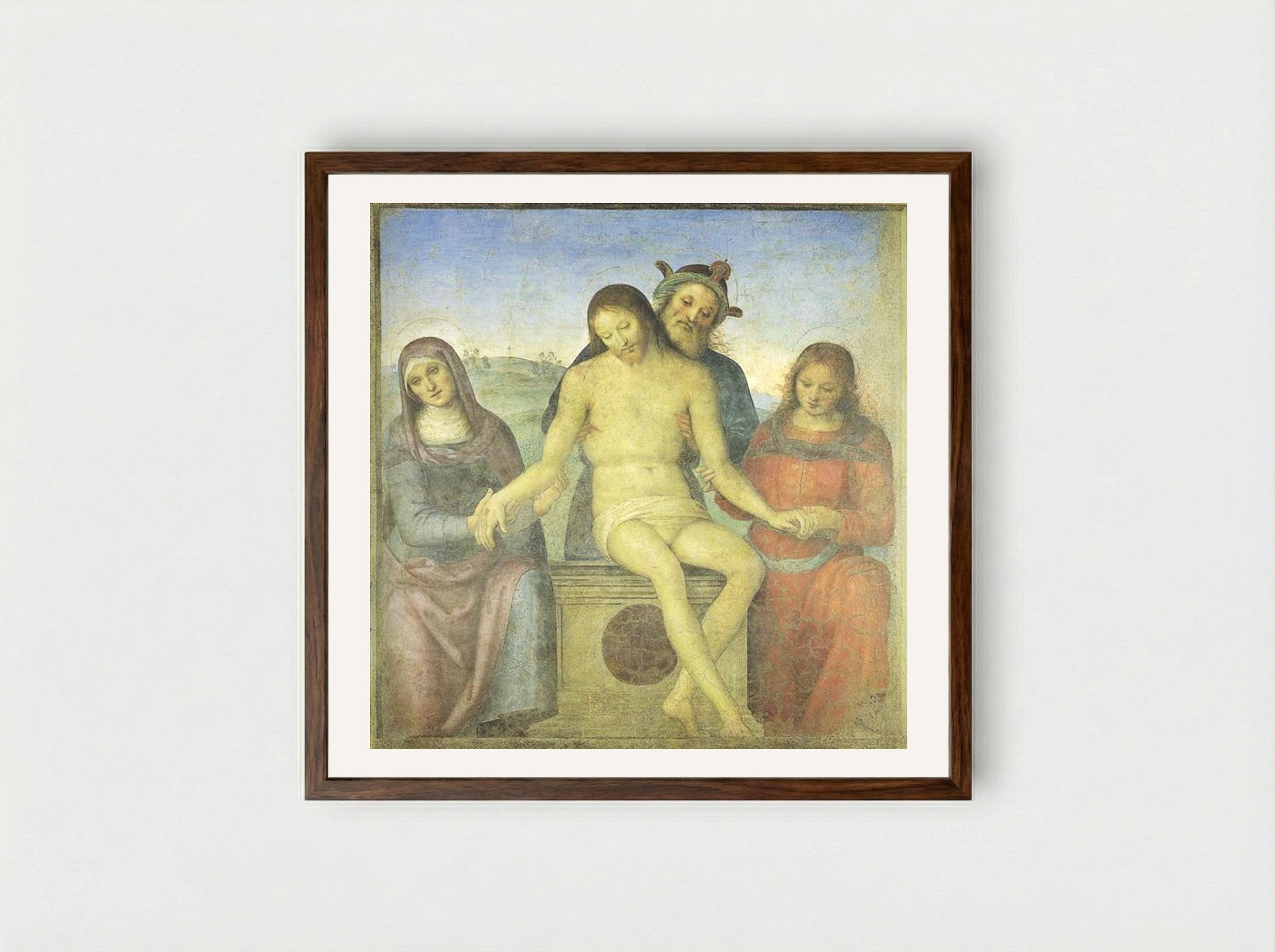 Christ in Pieta - Pietro Perugino - Framed Print Dark Wood