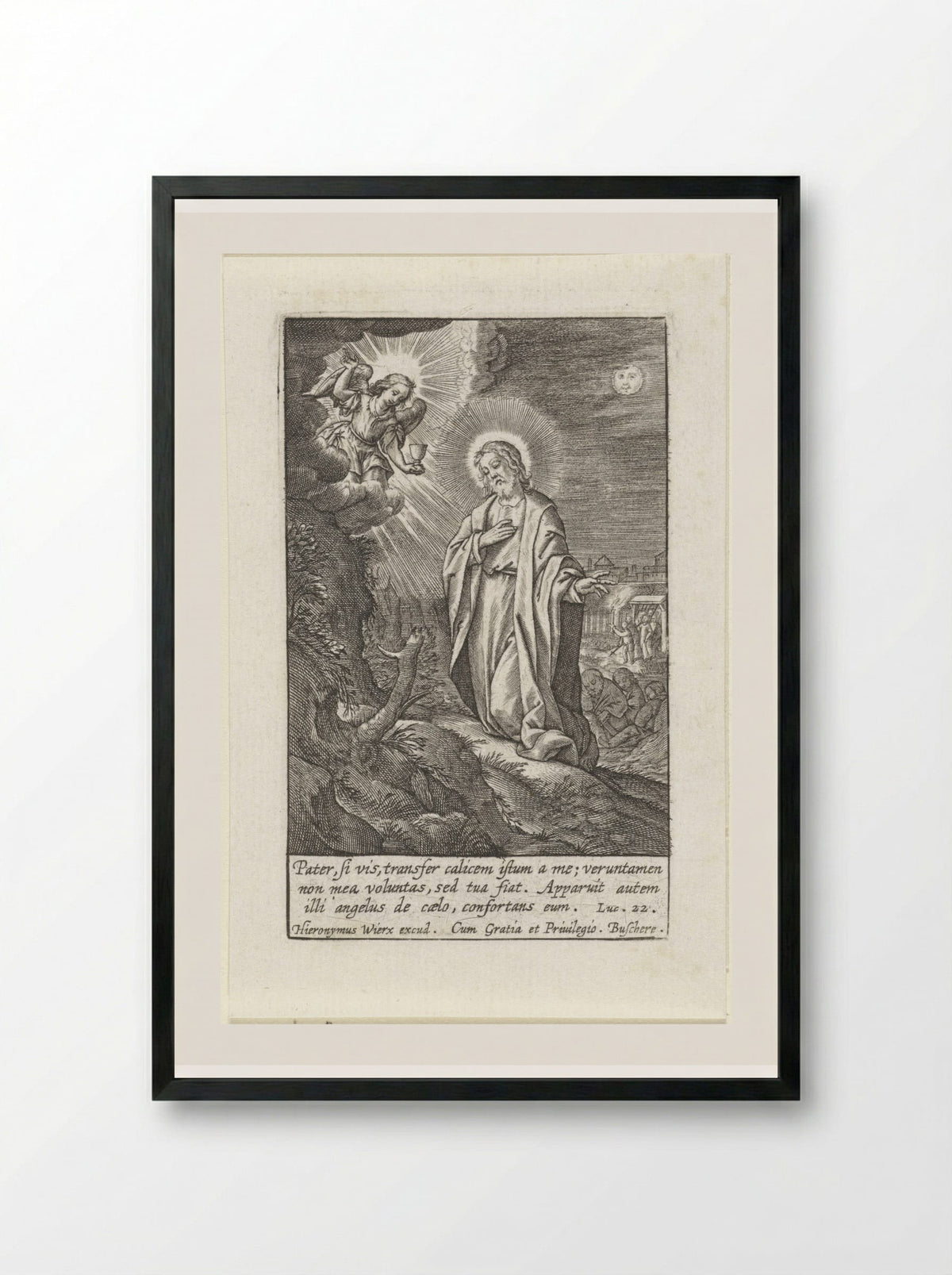 Christ in the Garden of Gethsemane - Hieronymus Wierix - Framed Print Black