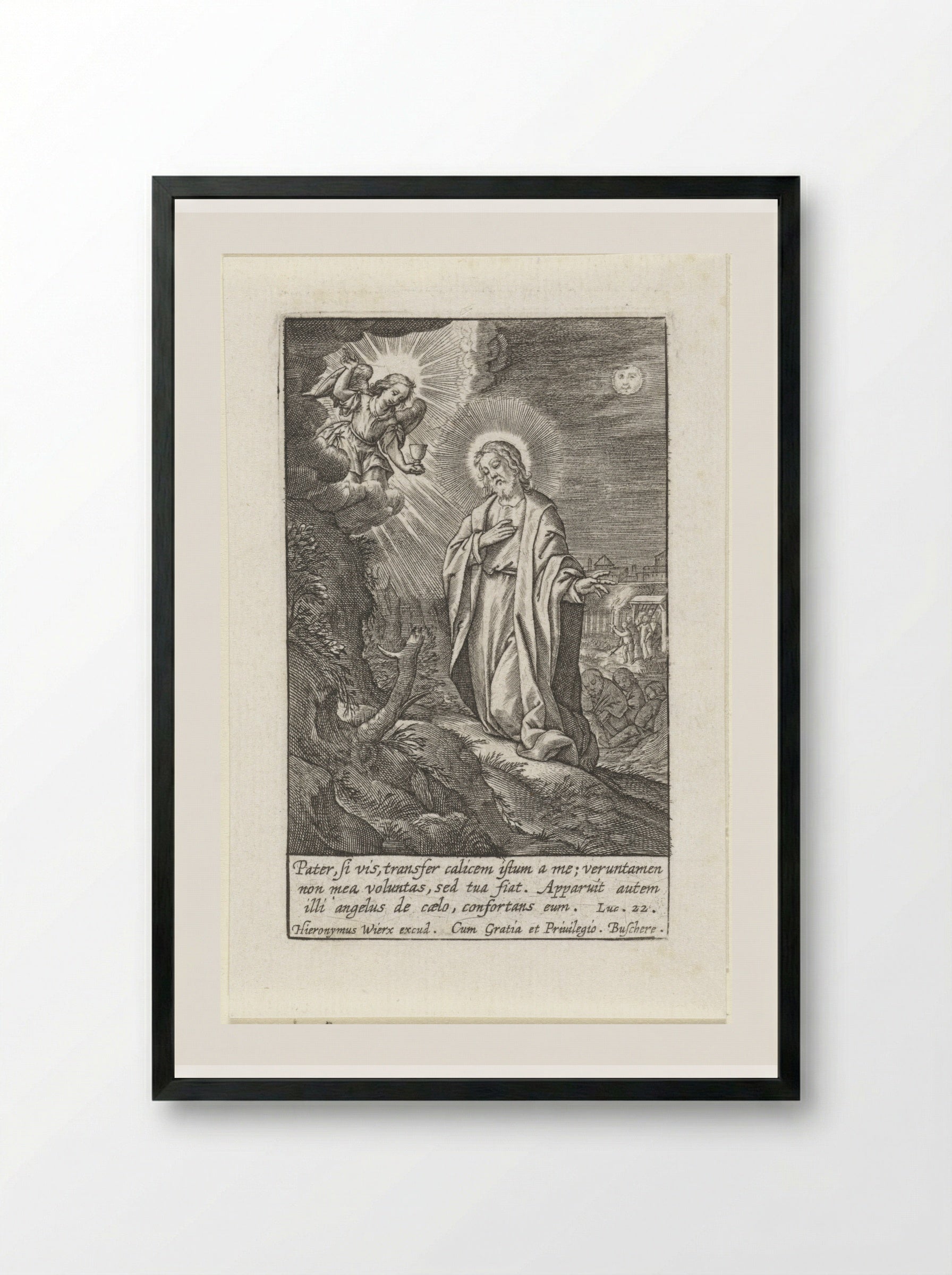 Christ in the Garden of Gethsemane - Hieronymus Wierix - Framed Print Black