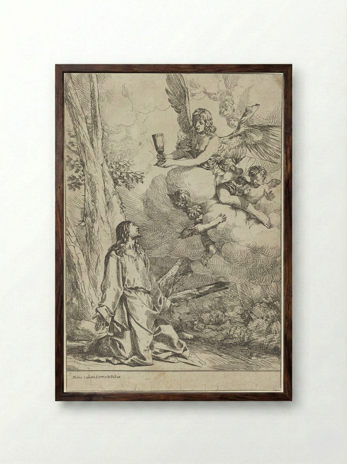 Christ in the Garden of Gethsemane - Giulio Carpioni - Framed Print Dark Wood