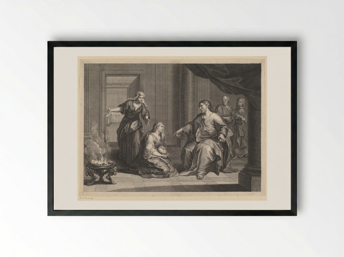 Christ in the House of Martha and Mary - Louis Simonneau - Framed Print Black