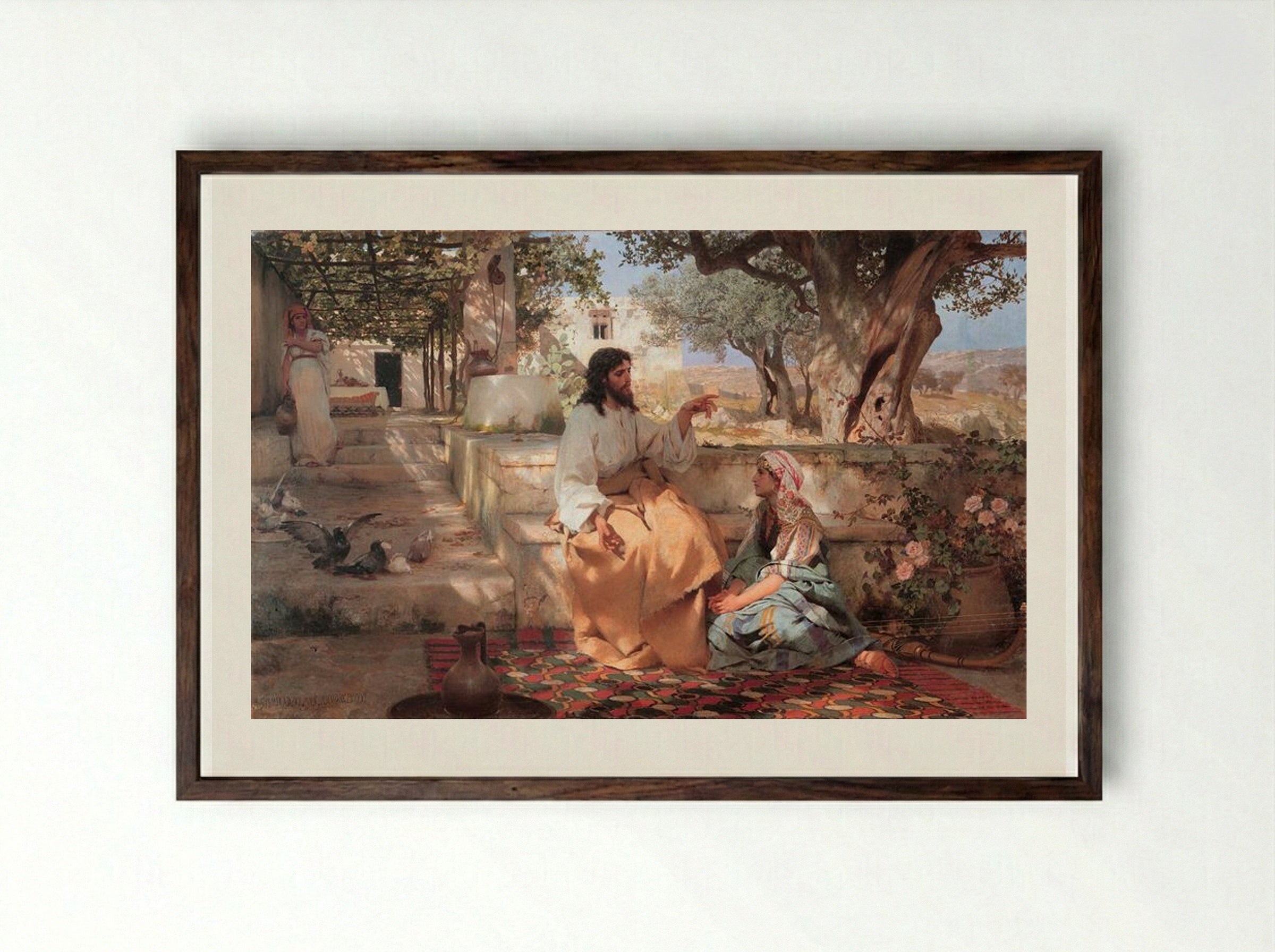 Christ in the House of Martha and Mary - Henryk Siemiradzki - Framed Print Dark Wood