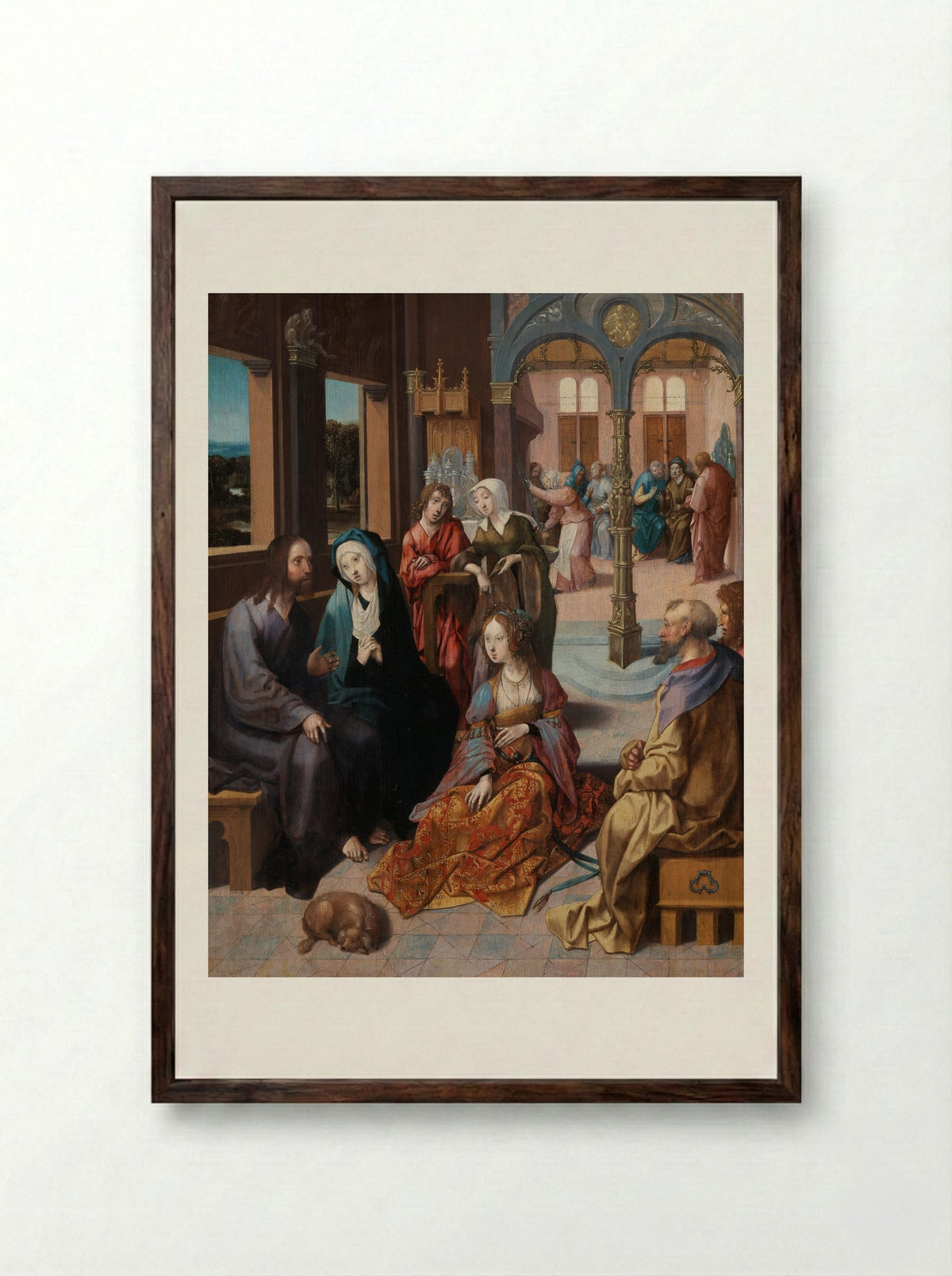 Christ in the House of Martha and Mary - Cornelis Engebrechtsz. - Framed Print Dark Wood
