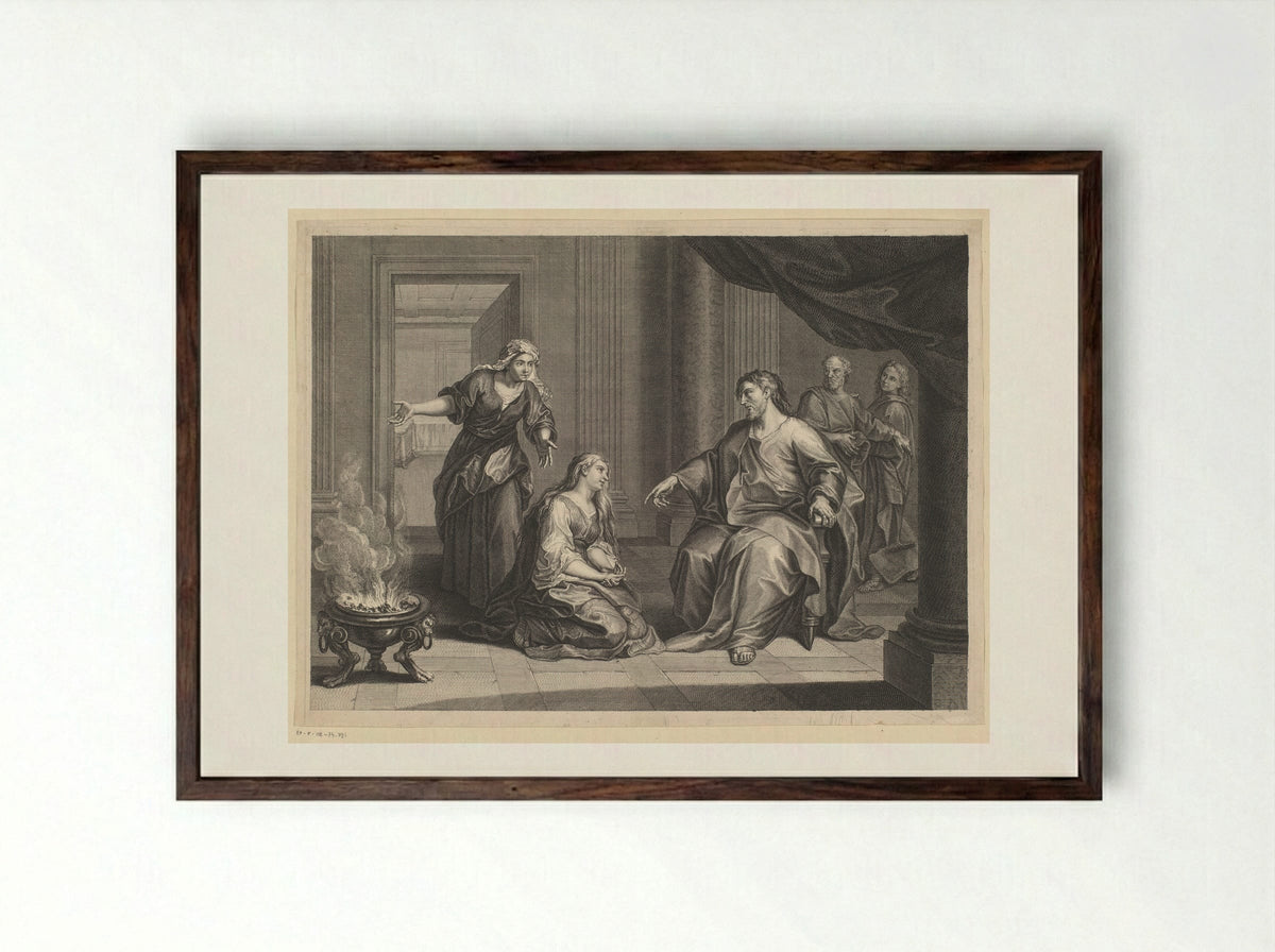 Christ in the House of Martha and Mary - Louis Simonneau - Framed Print Dark Wood