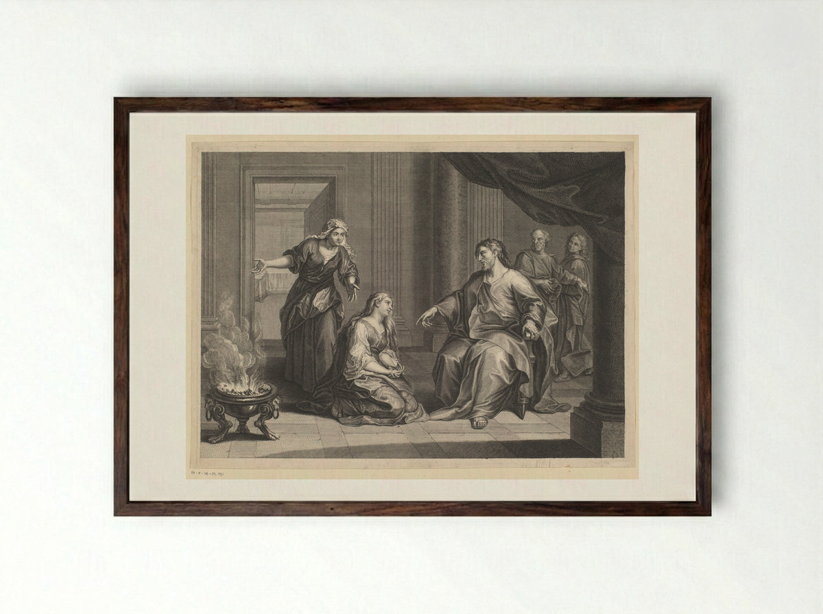 Christ in the House of Martha and Mary - Louis Simonneau - Framed Print Dark Wood