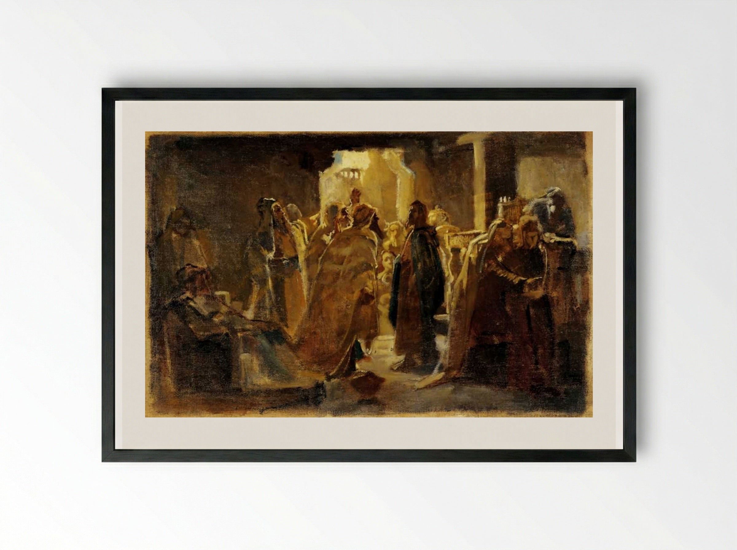 Christ in the Synagogue - Nikolai Ge - Framed Print Black