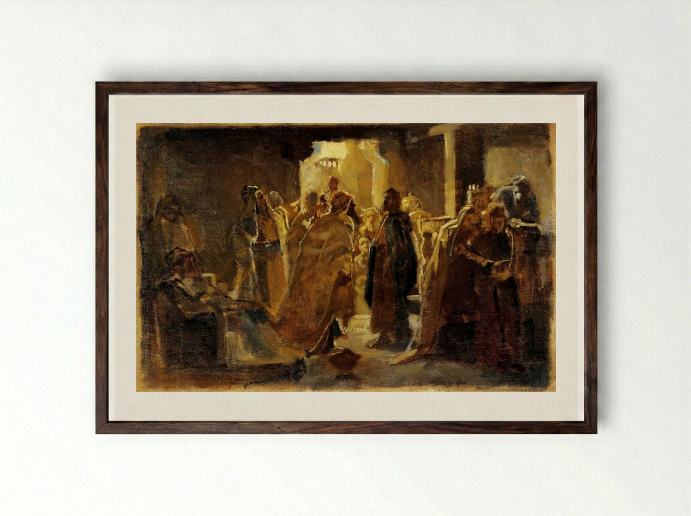 Christ in the Synagogue - Nikolai Ge - Framed Print Dark Wood