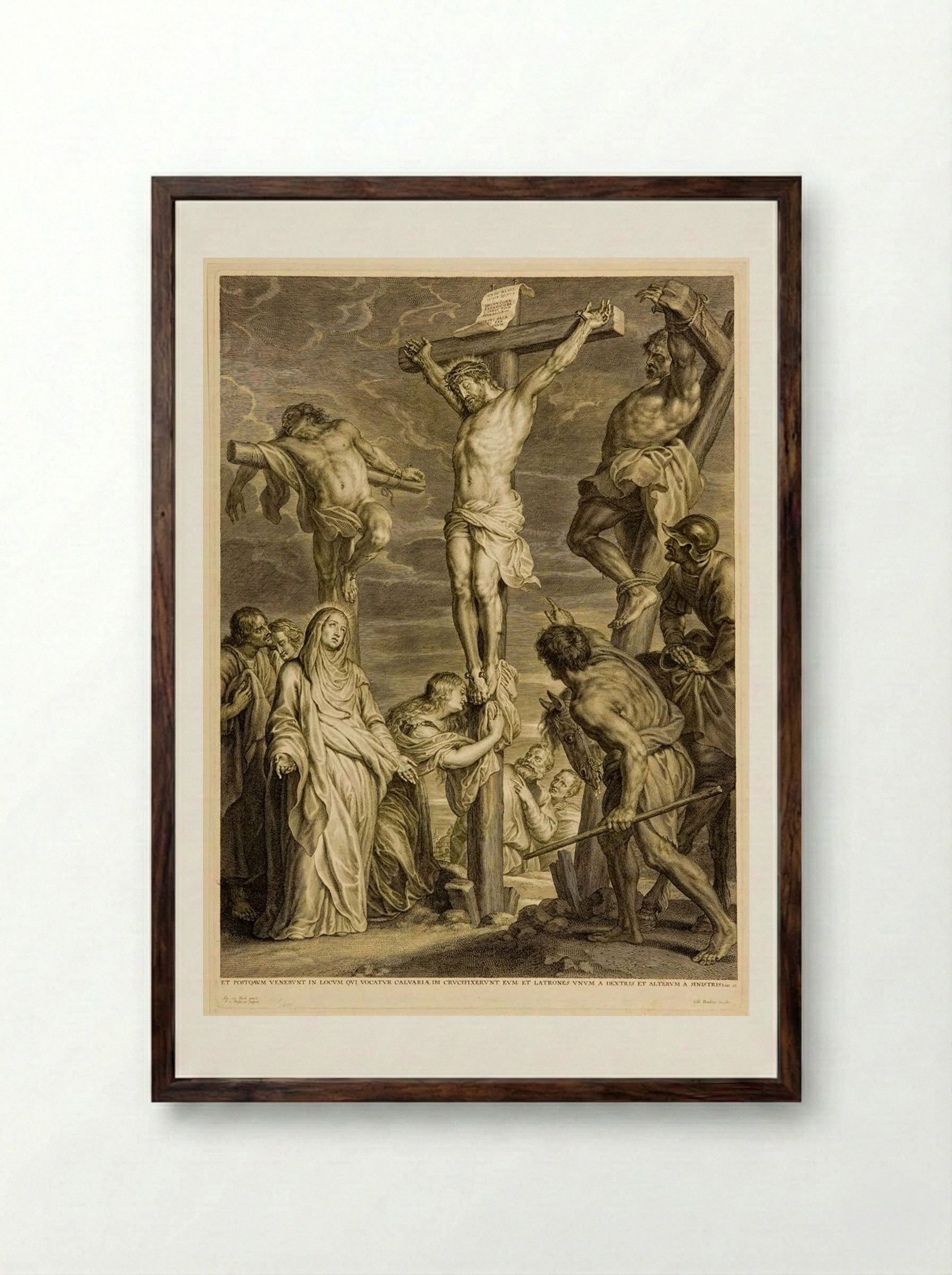 Christ on the Cross between the Two Thieves - Schelte Adamsz. Bolswert - Framed Print Dark Wood