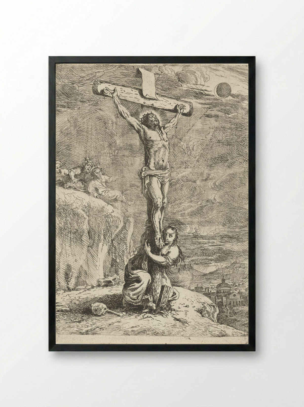 Christ on the Cross with Mary Magdalene - Louis de Deyster - Framed Print Black
