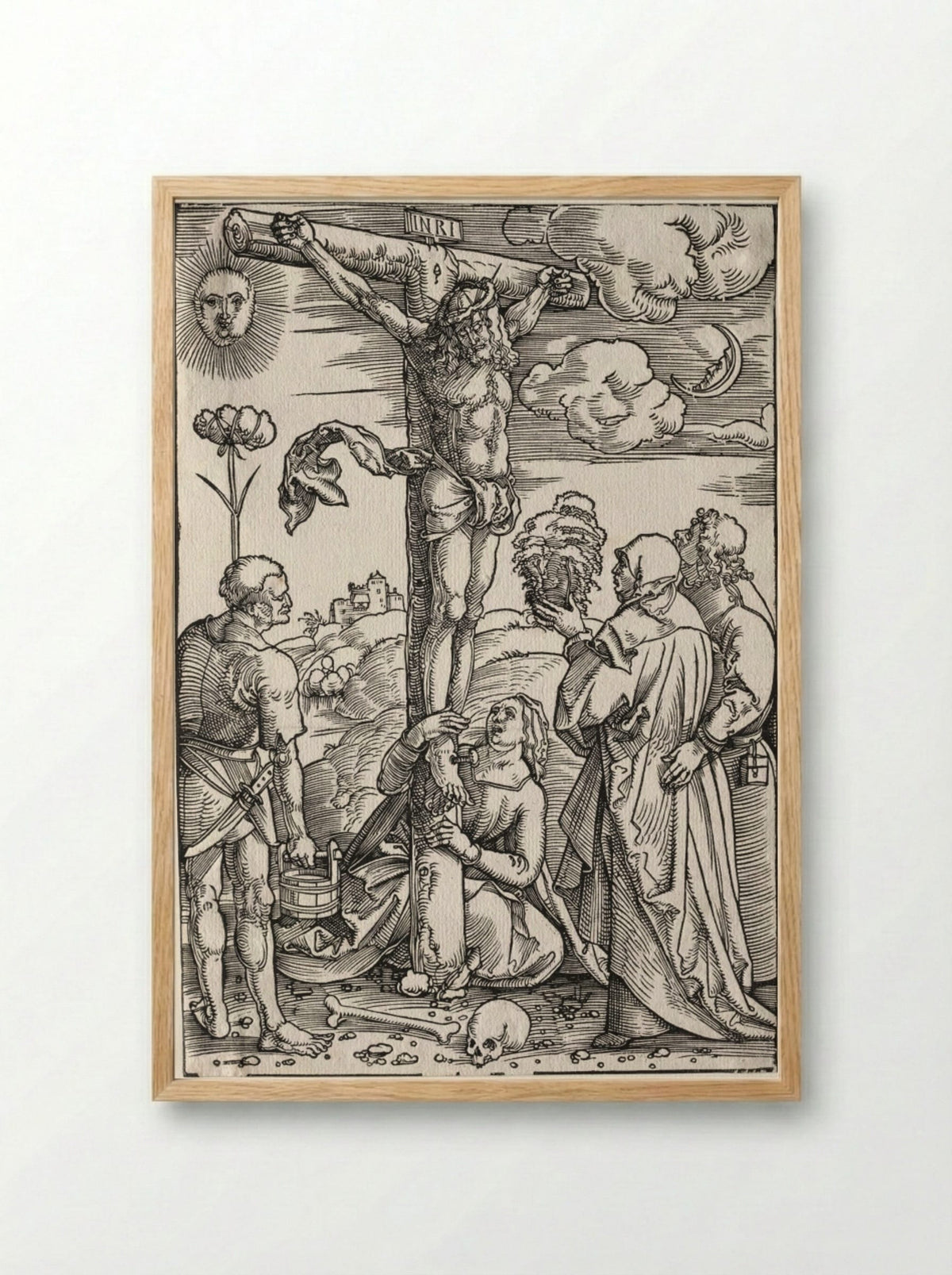 Christ on the Cross with Mary, St. John, Mary Magdalen and St. Stephen - Hans Baldung - Framed Print Wood