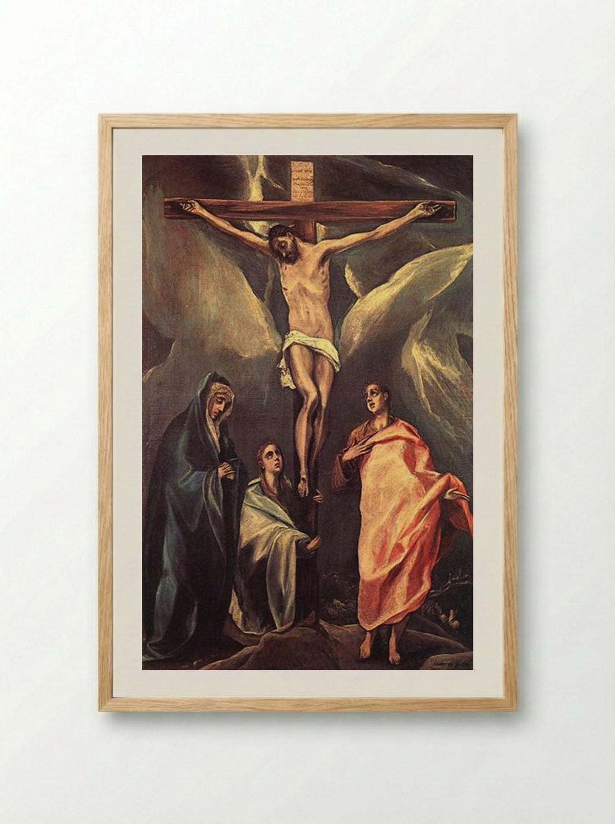 Christ on the Cross with the Virgin, Saint John, and Mary Magdalene - El Greco - Framed Print Wood