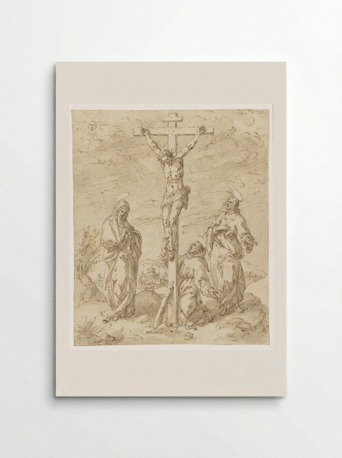 Christ on the Cross with the Virgin, Saint John the Evangelist, and Saint Francis - Hendrik de Clerck - Poster