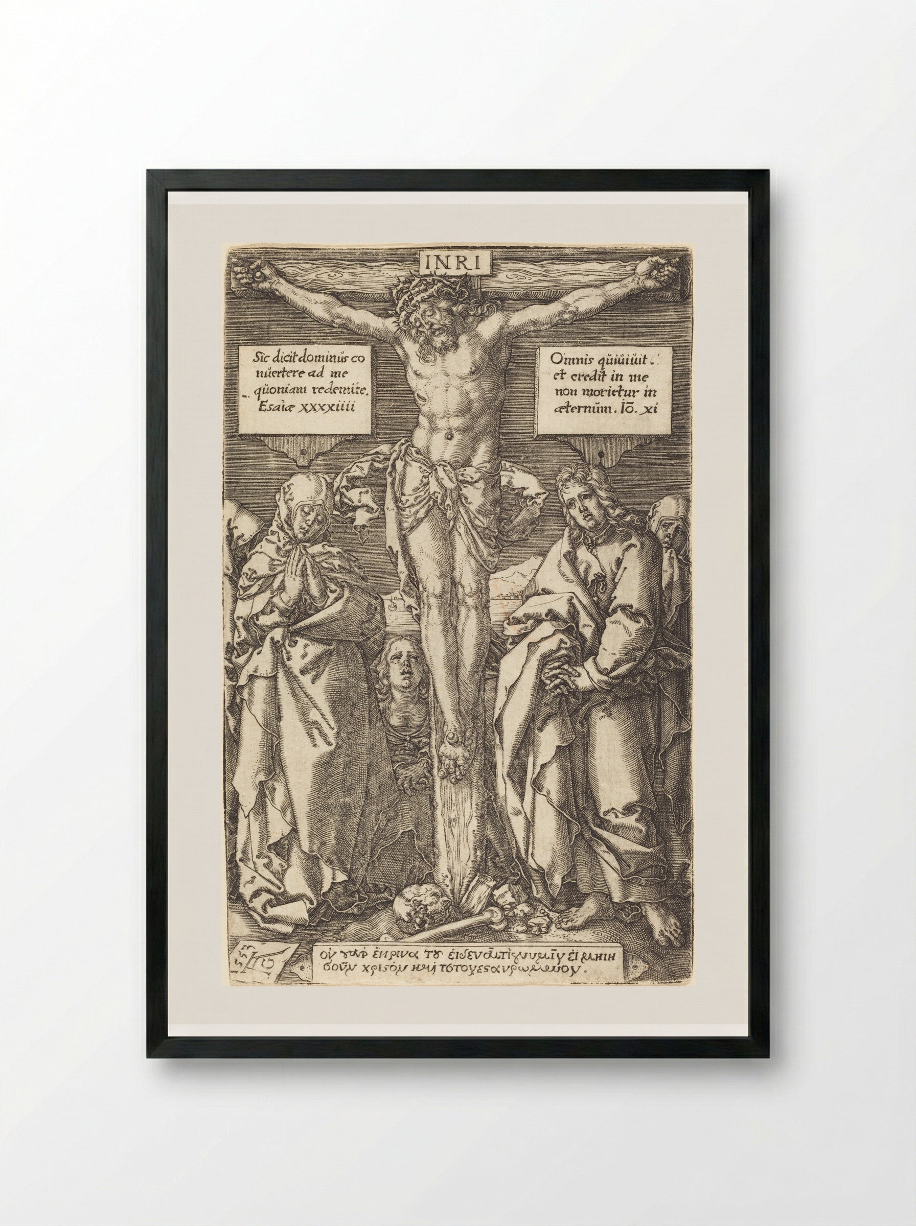 Christ on the Cross - Heinrich Aldegrever - Framed Print Black