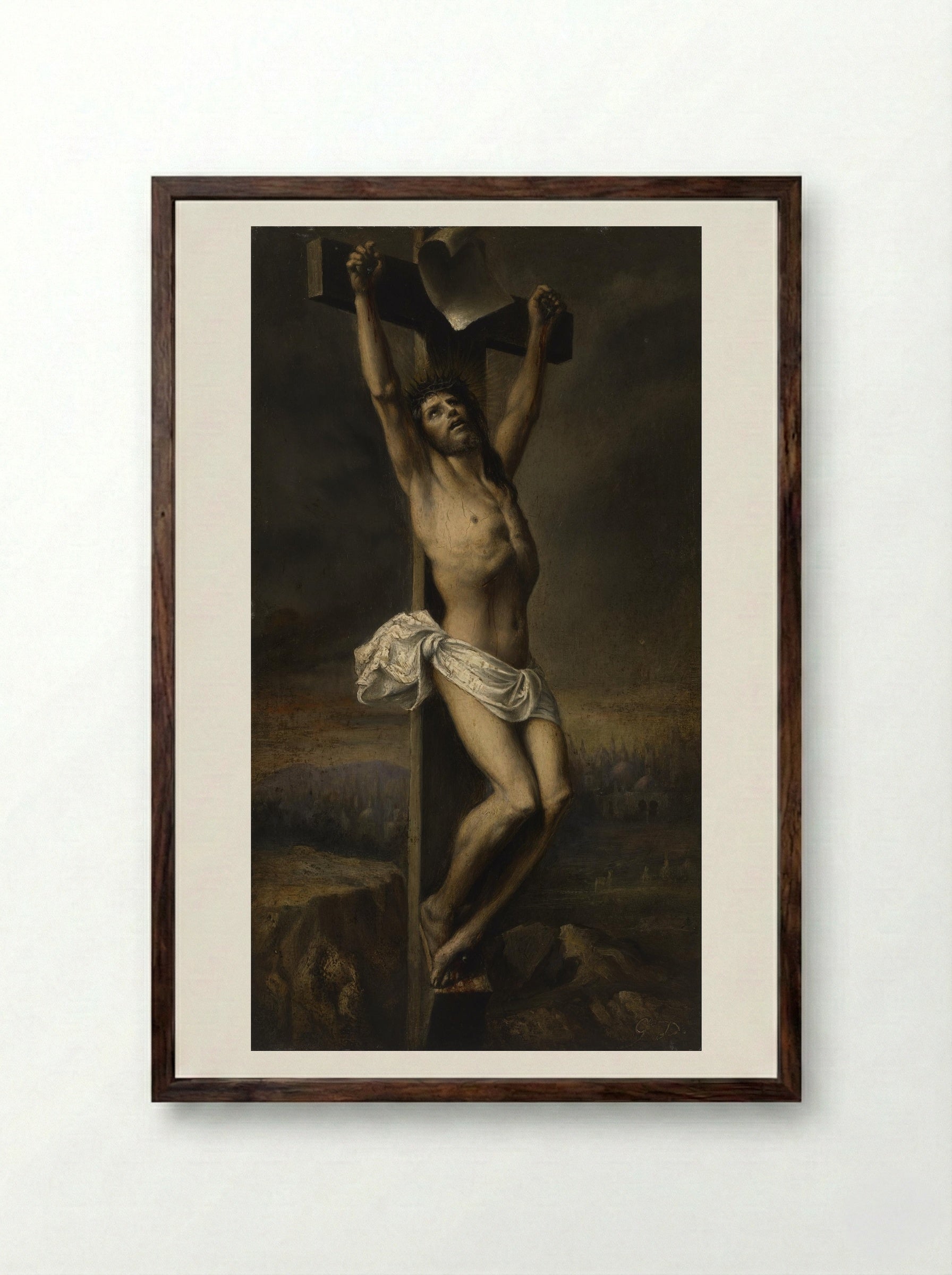 Christ on the Cross - Gustave Doré - Framed Print Dark Wood