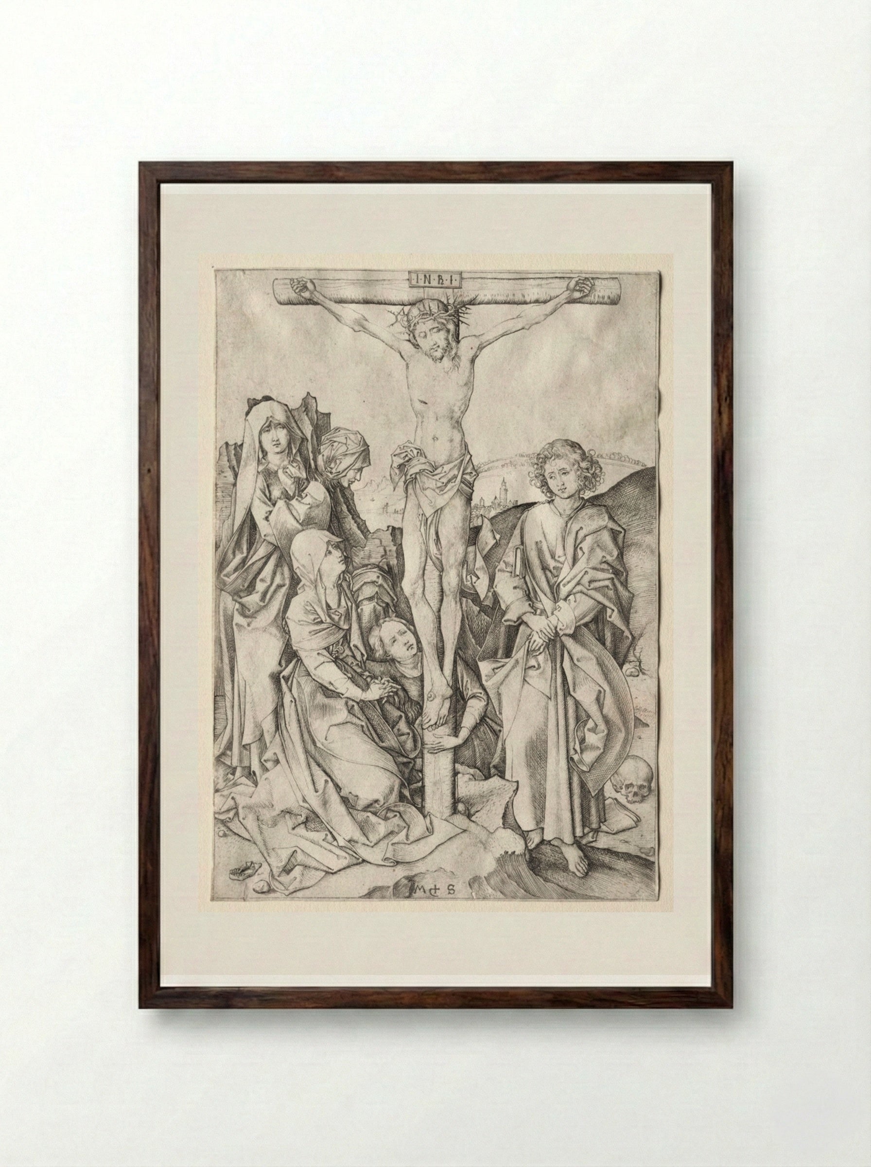 Christ on the Cross - Martin Schongauer - Framed Print Dark Wood