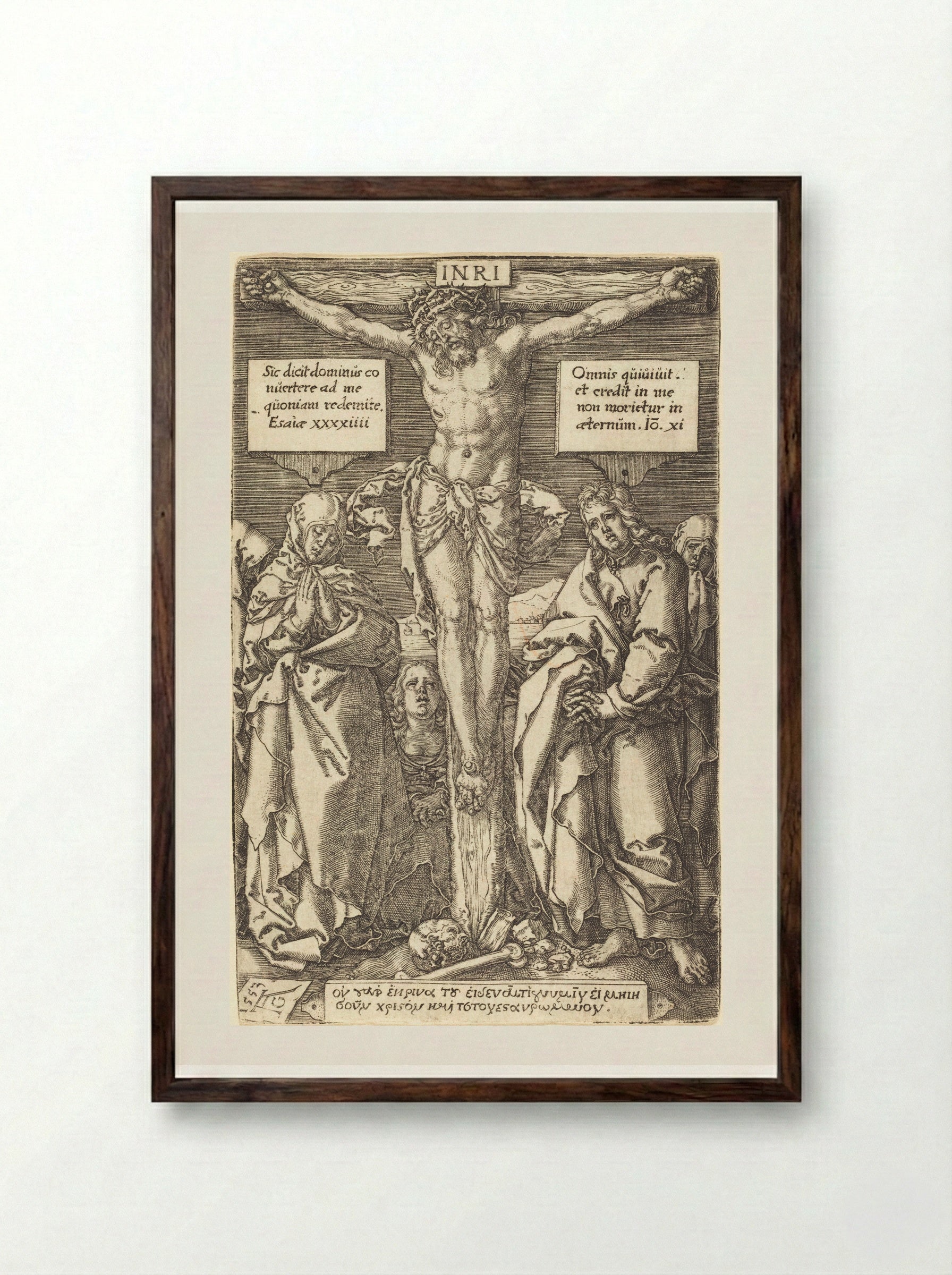 Christ on the Cross - Heinrich Aldegrever - Framed Print Dark Wood