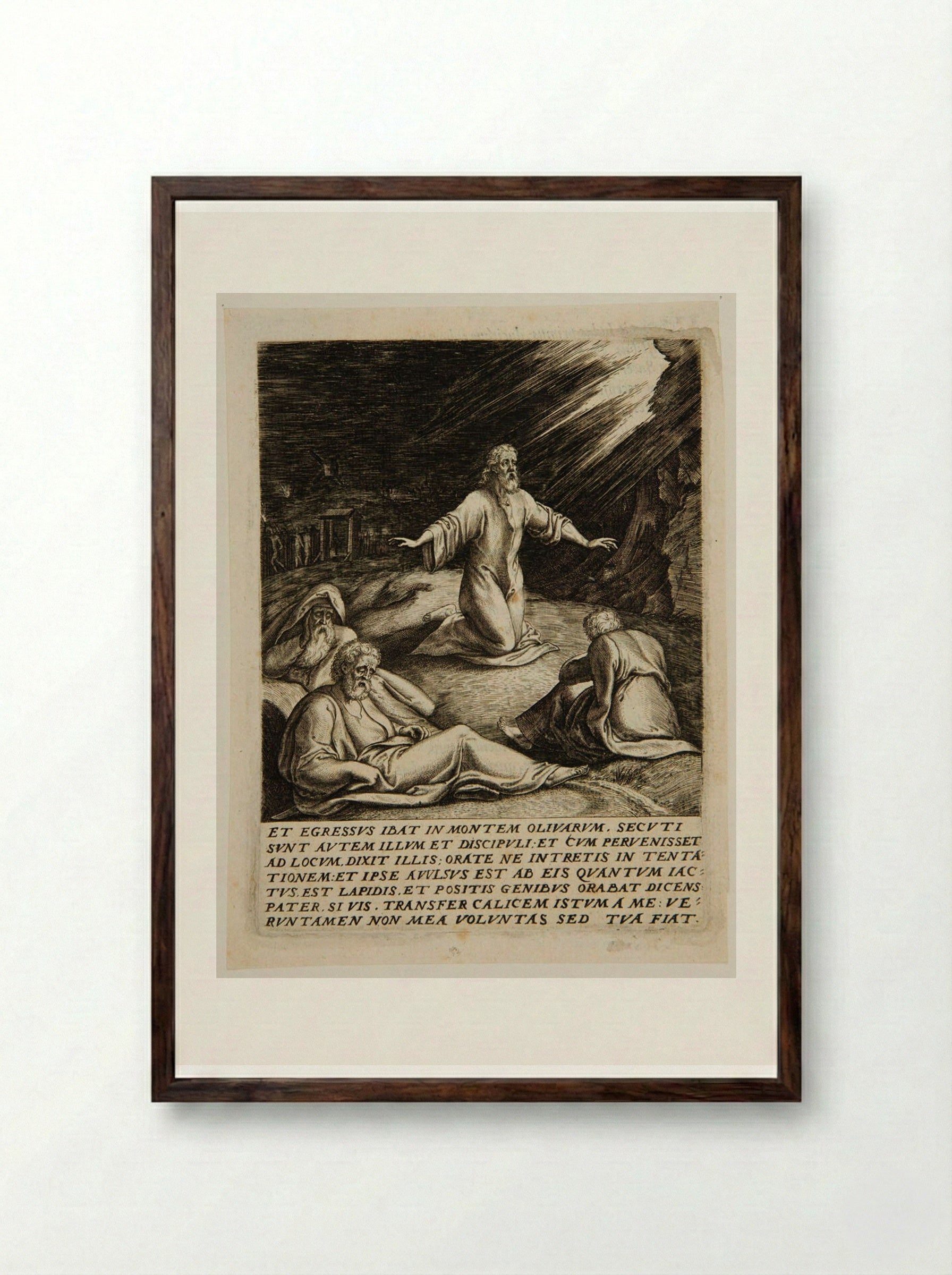 Christ on the Mount of Olives - Johannes Wierix - Framed Print Dark Wood
