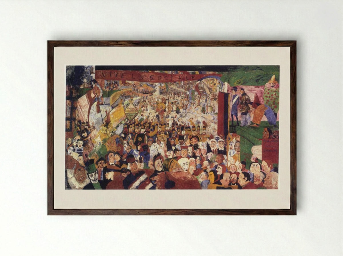 Christ's Entry Into Brussels in 1889 - James Ensor - Framed Print Dark Wood