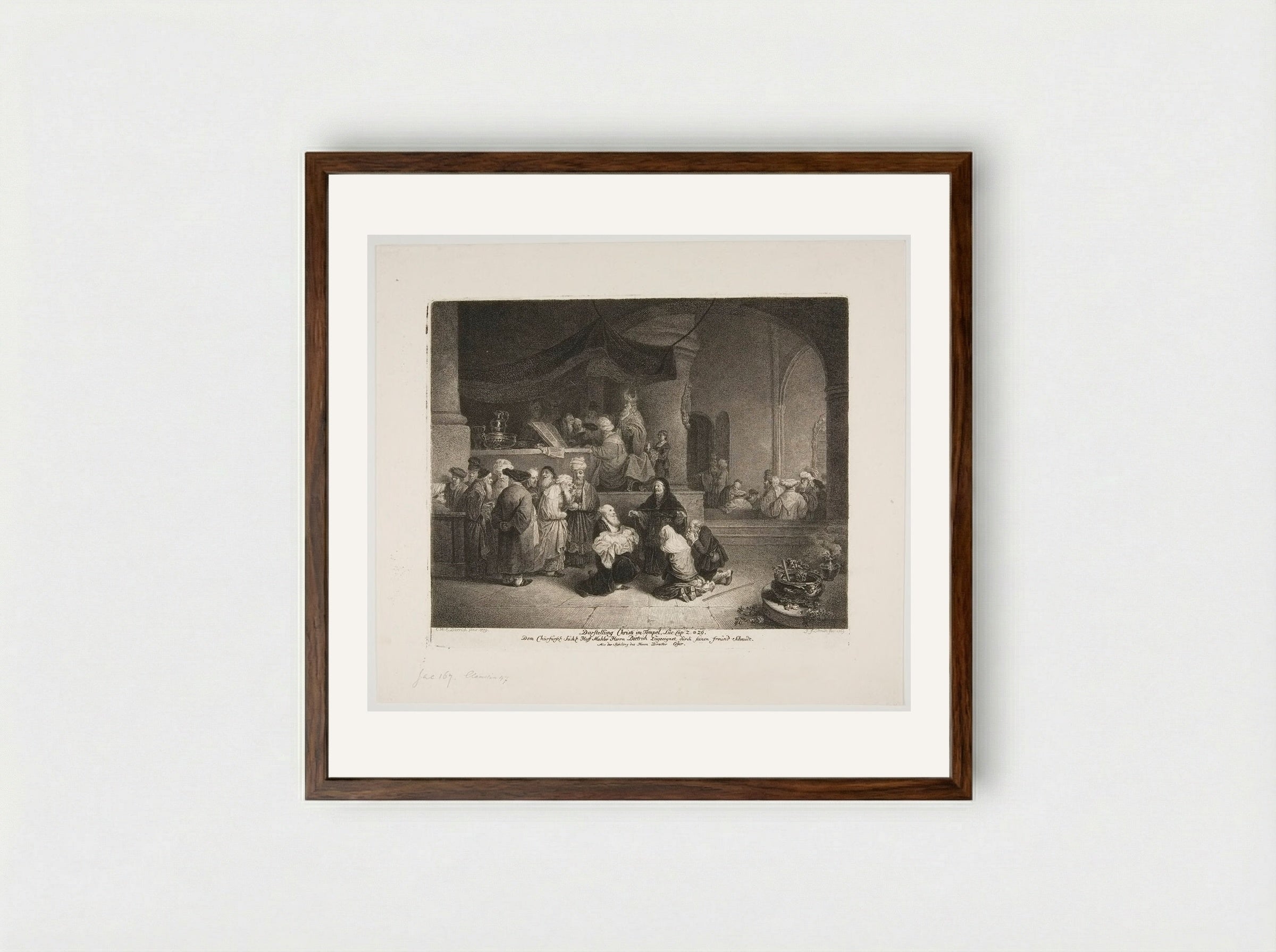 Christ's Representation in the Temple - Georg Friedrich Schmidt - Framed Print Dark Wood
