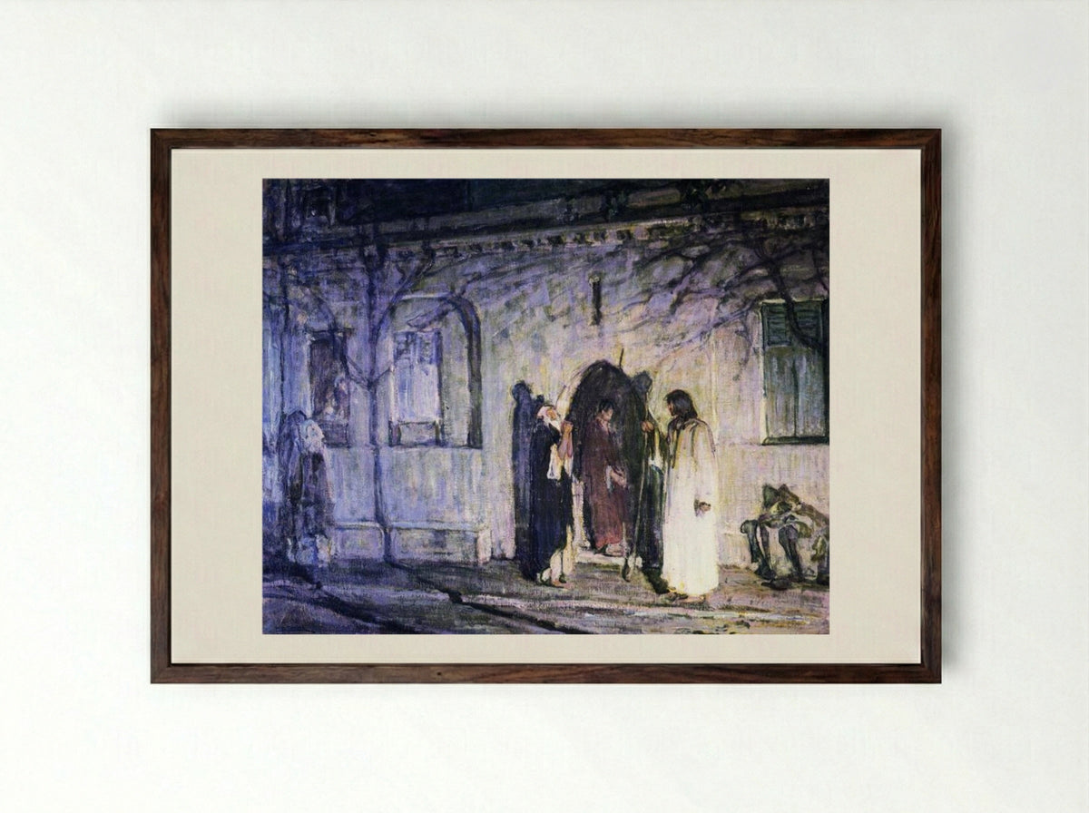 Christ with the Canaanite Woman and Her Daughter - Henry Ossawa Tanner - Framed Print Dark Wood
