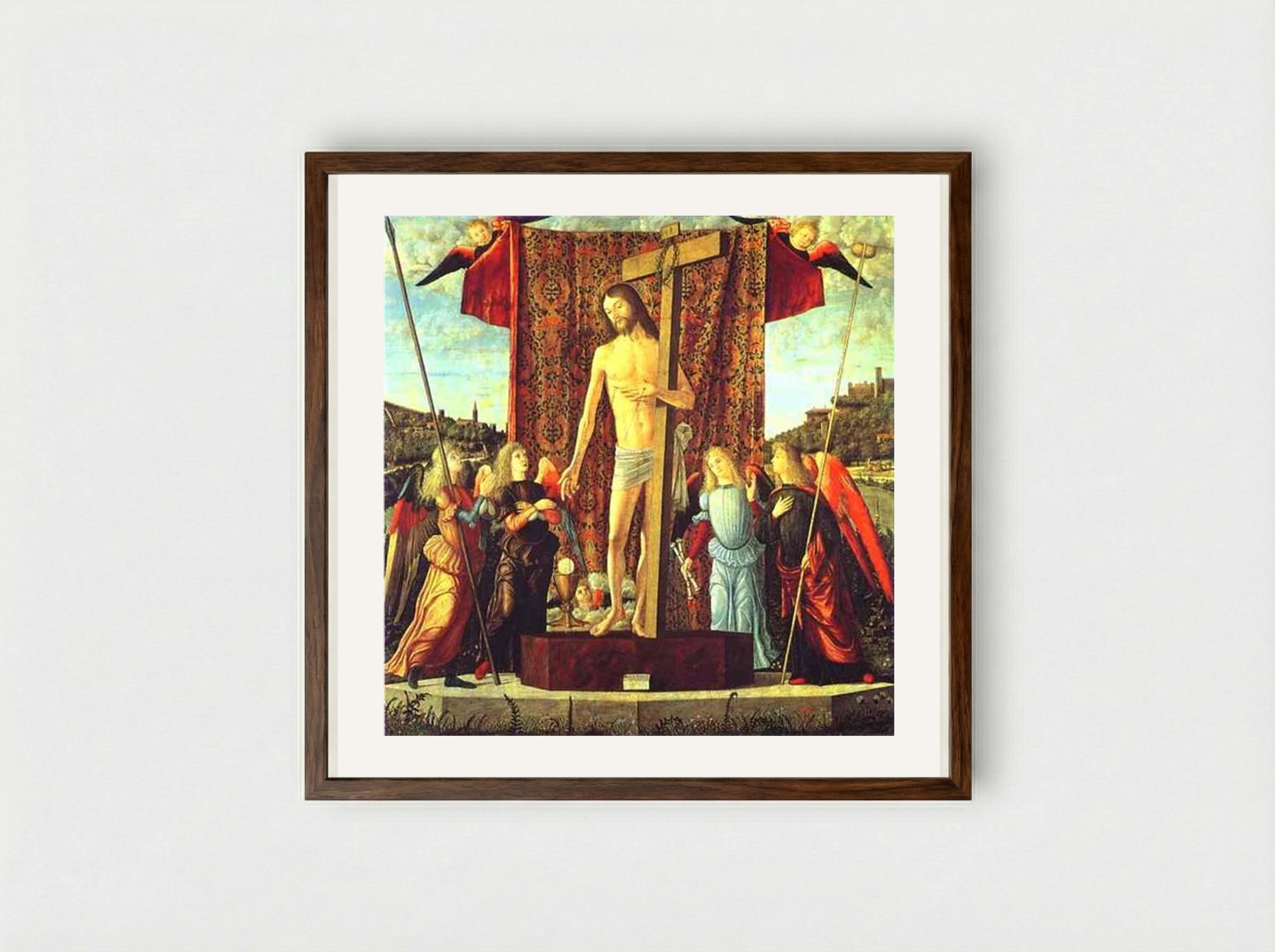 Christ with the Symbols of the Passion Surrounded by Angels - Vittore Carpaccio - Framed Print Dark Wood