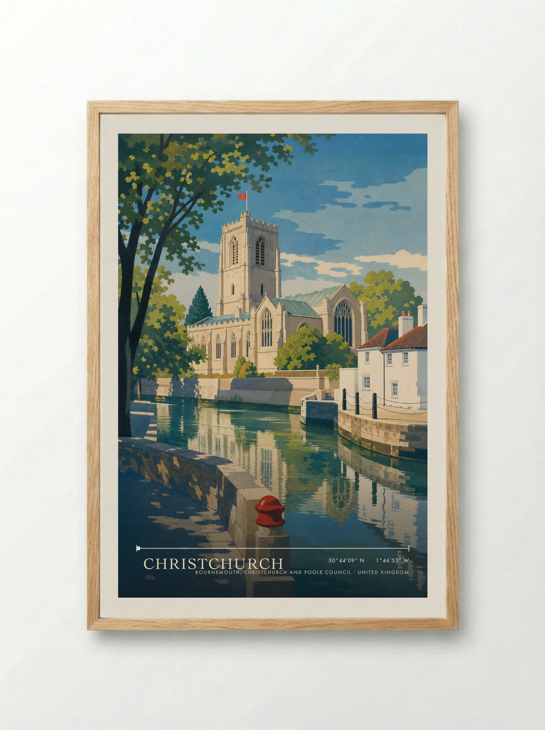 Christchurch Bournemouth, Christchurch and Poole Council United Kingdom Travel Poster - Framed Print Wood