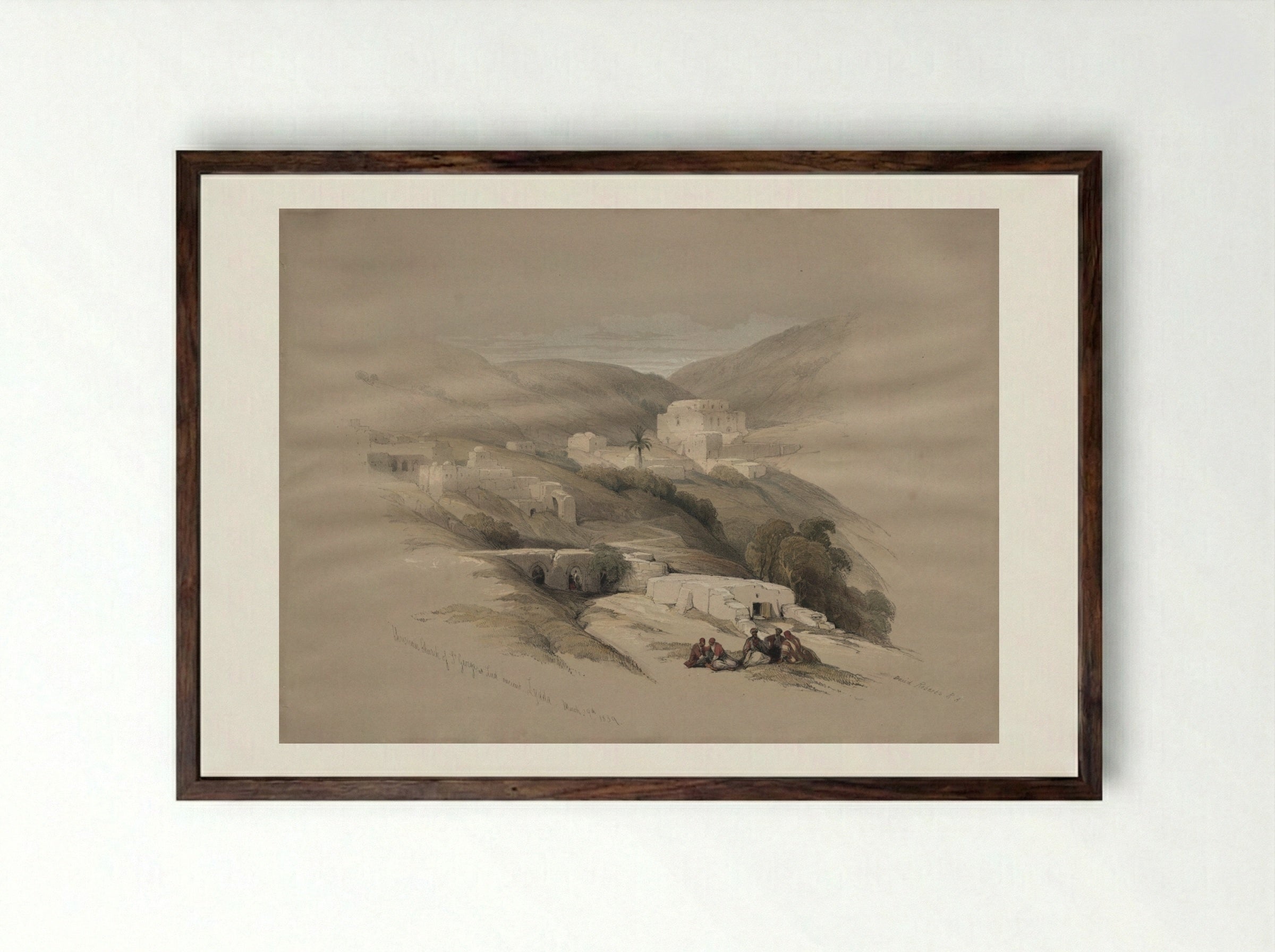 Christian Church of St. George at Ludd, ancient Lydda - David Roberts - Framed Print Dark Wood