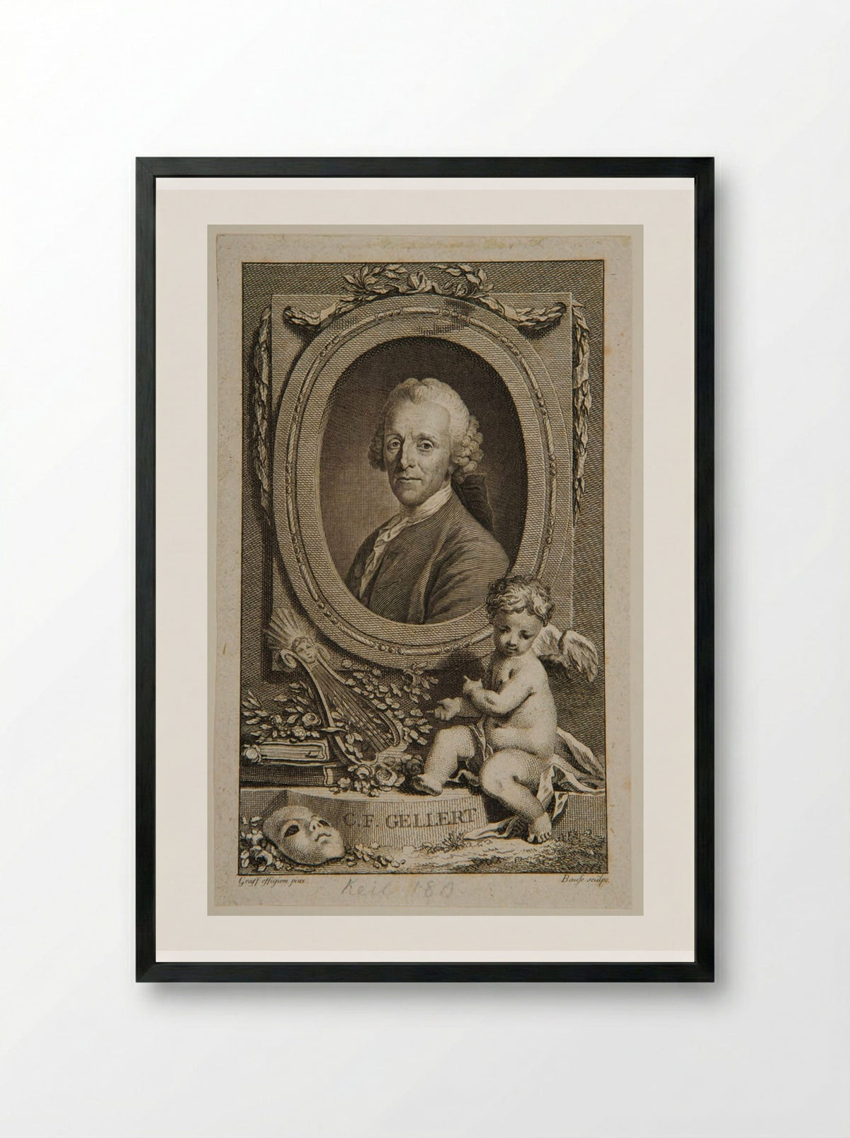 Christian Fürchtegott Gellert - Johann Friedrich Bause - Framed Print Black