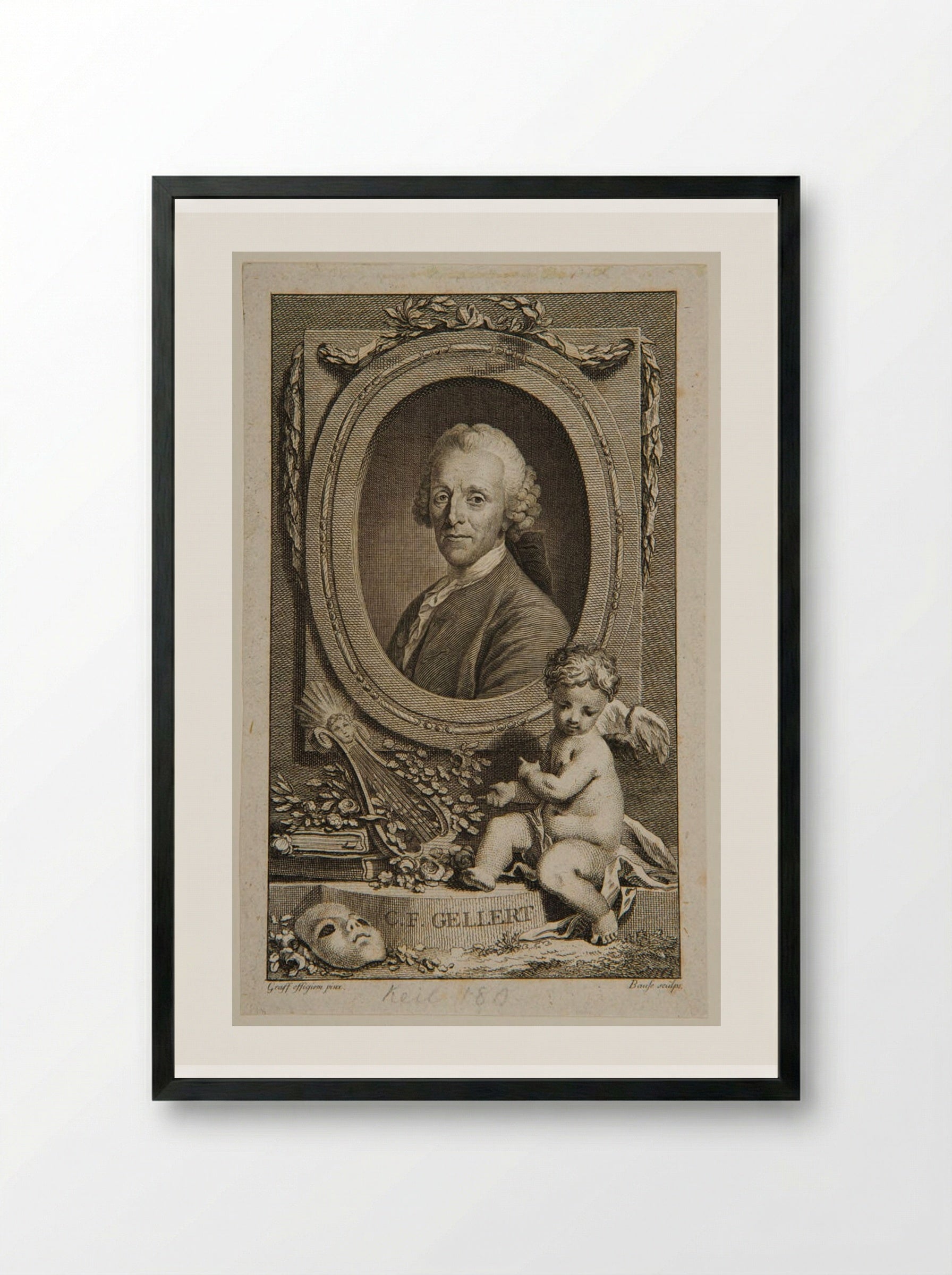Christian Fürchtegott Gellert - Johann Friedrich Bause - Framed Print Black