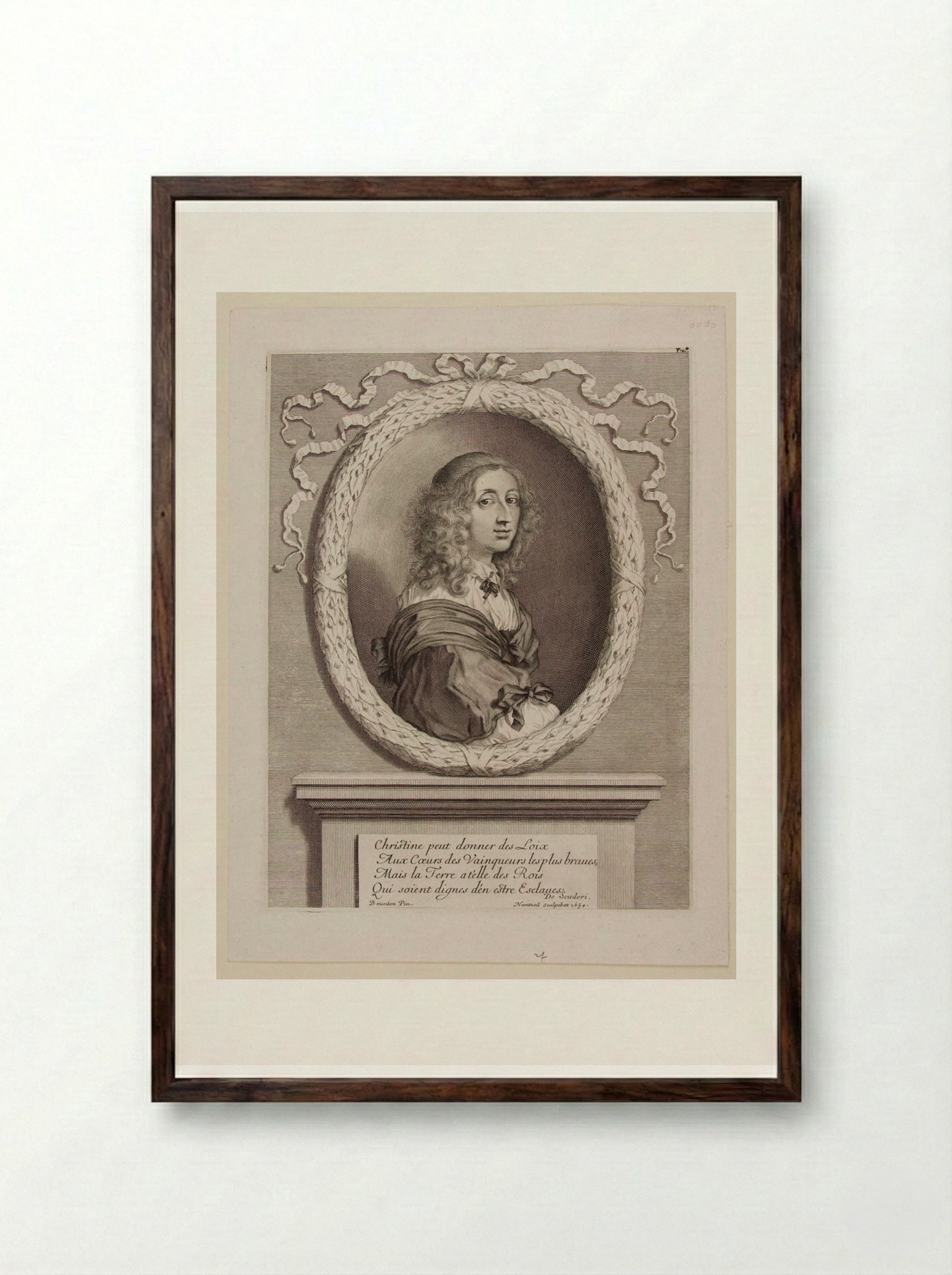 Christine, Queen of Sweden - Robert Nanteuil - Framed Print Dark Wood