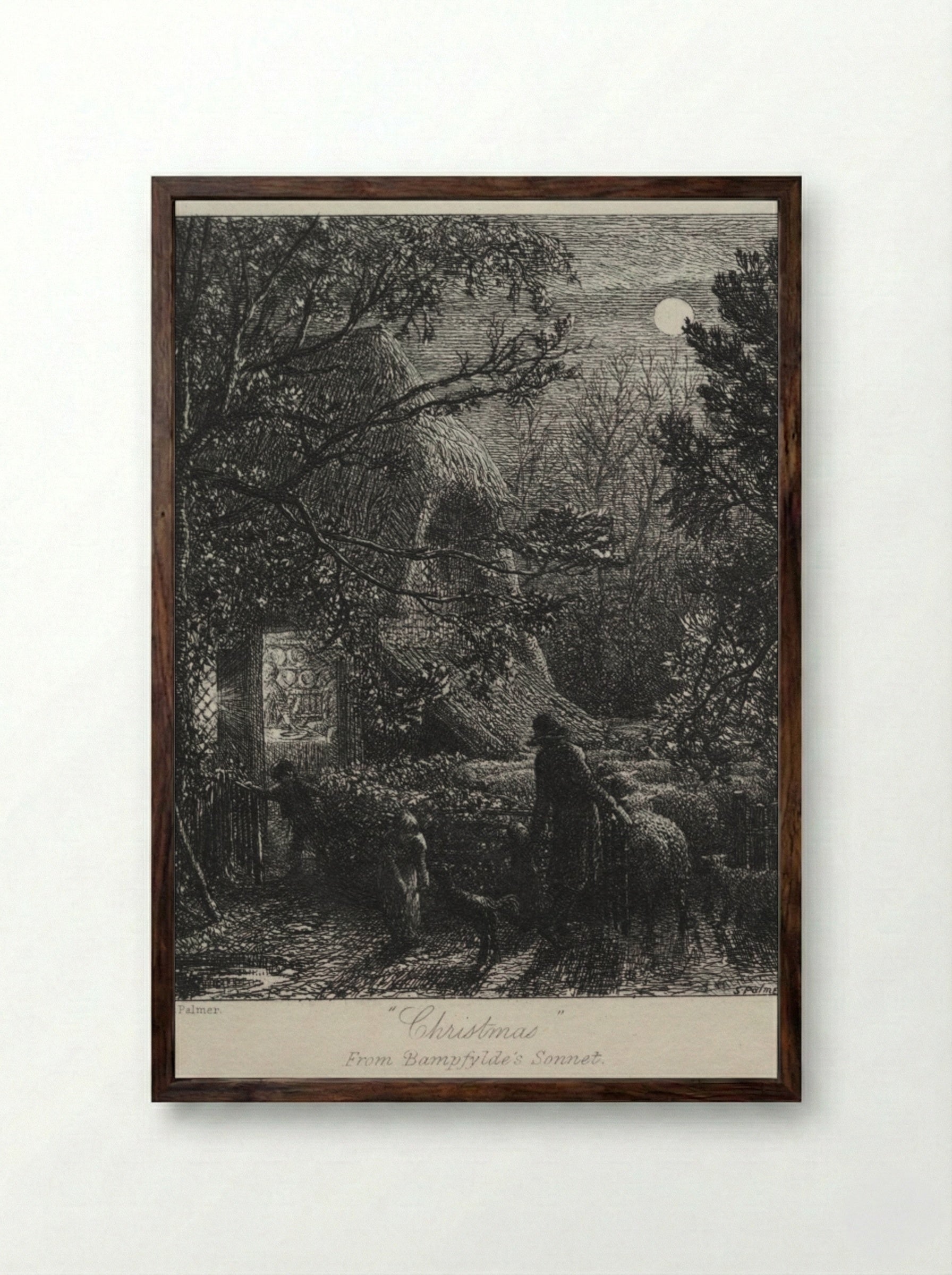 Christmas (Folding the Last Sheep) - Samuel Palmer - Framed Print Dark Wood