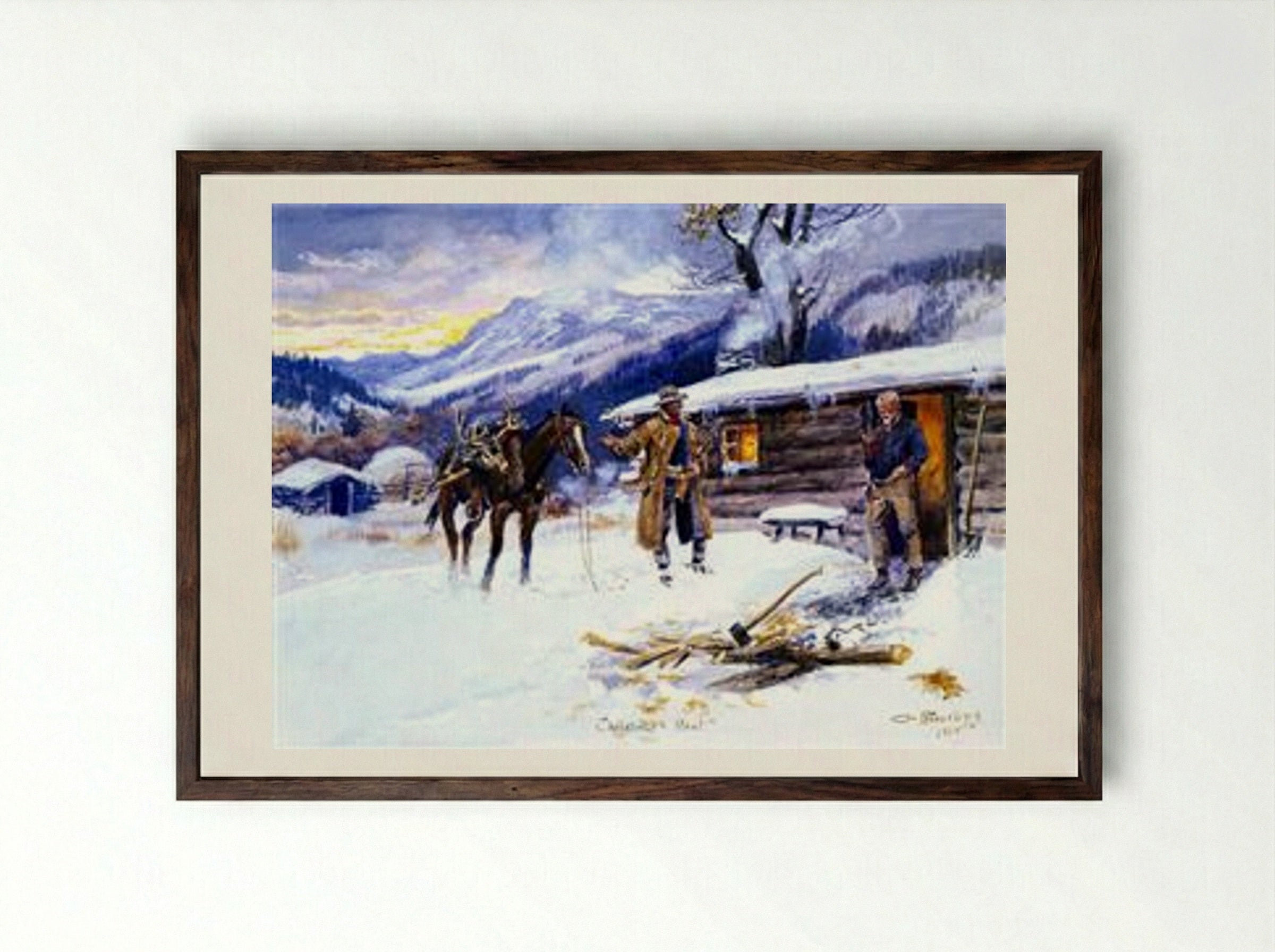 Christmas Meat - Charles M. Russell - Framed Print Dark Wood