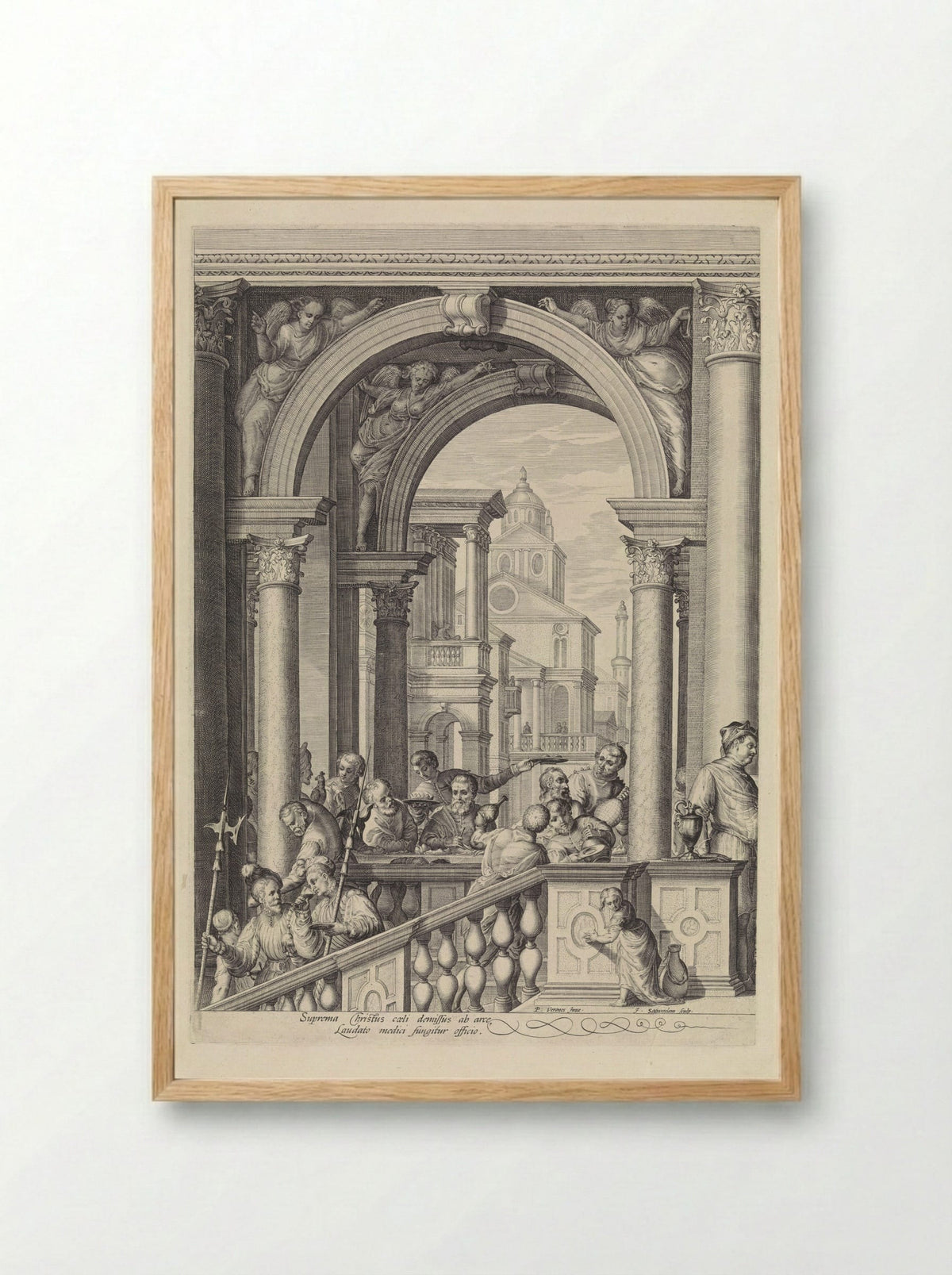 Christus aan de maaltijd in het huis van Levi de Tollenaar (plaat 1) - Cornelius Schonaeus - Framed Print Wood
