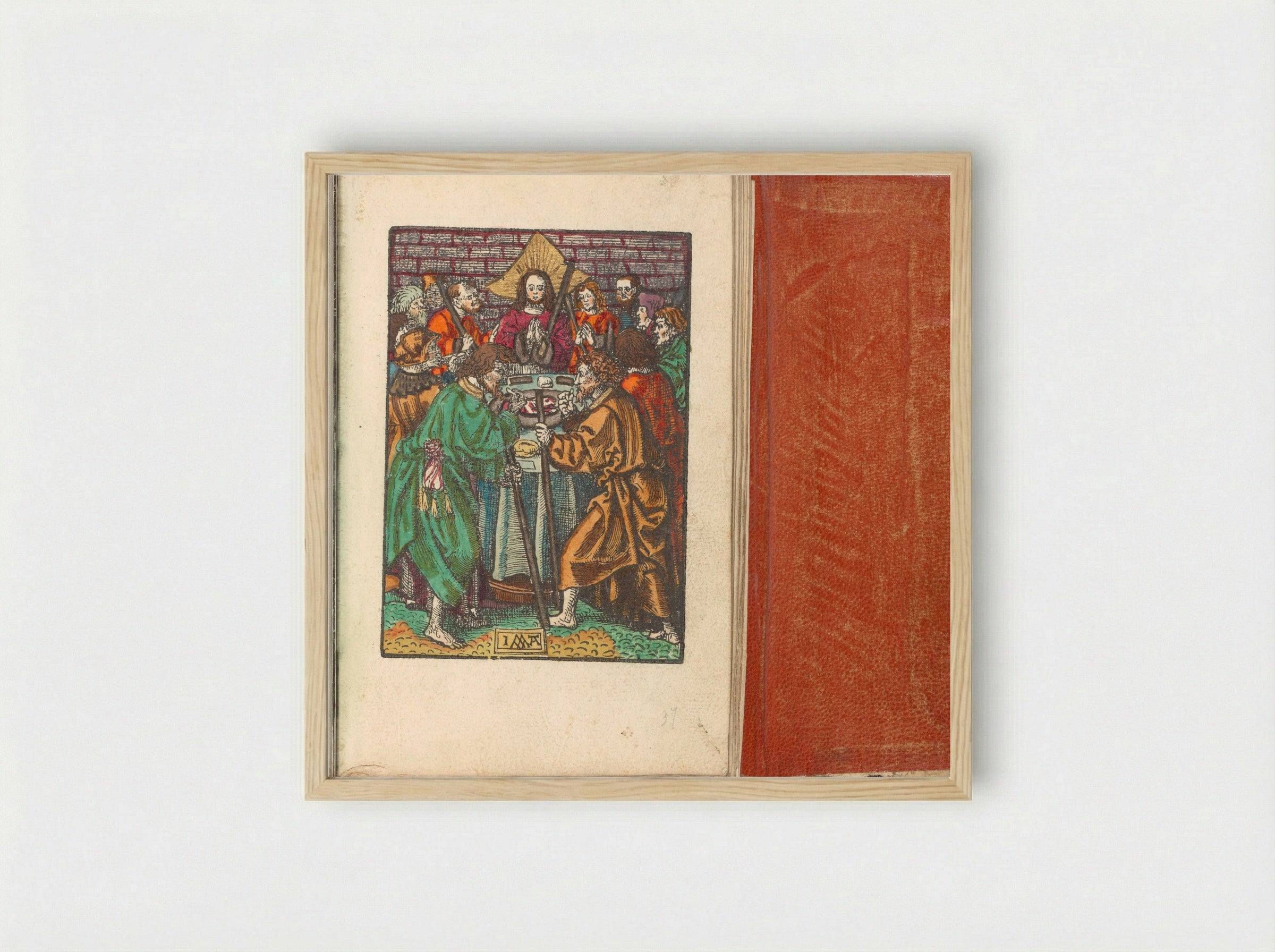Christus en zijn discipelen vieren Pesach - Doen Pietersz. - Framed Print Wood