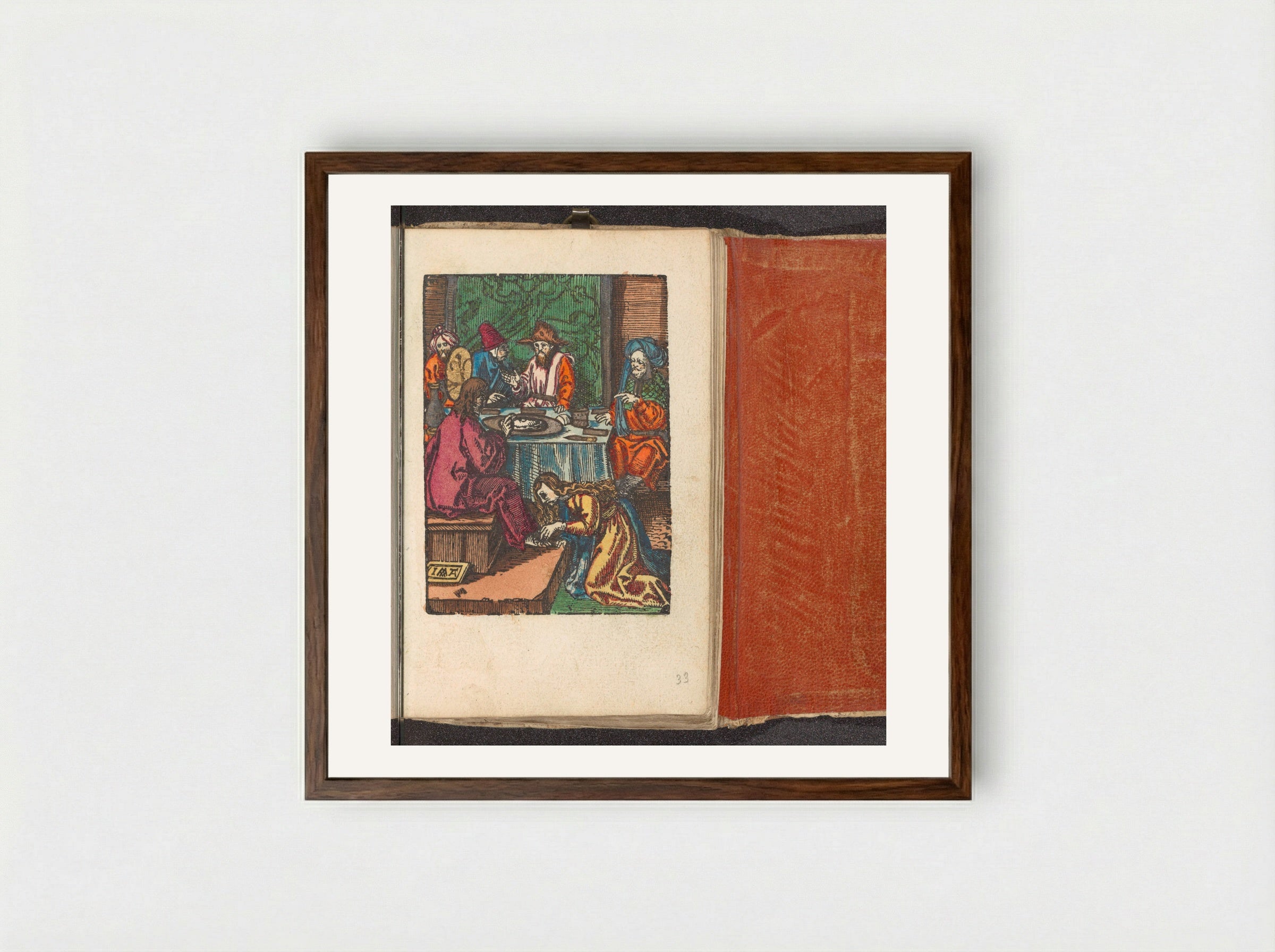 Christus gezalfd door Maria Magdalena - Doen Pietersz. - Framed Print Dark Wood