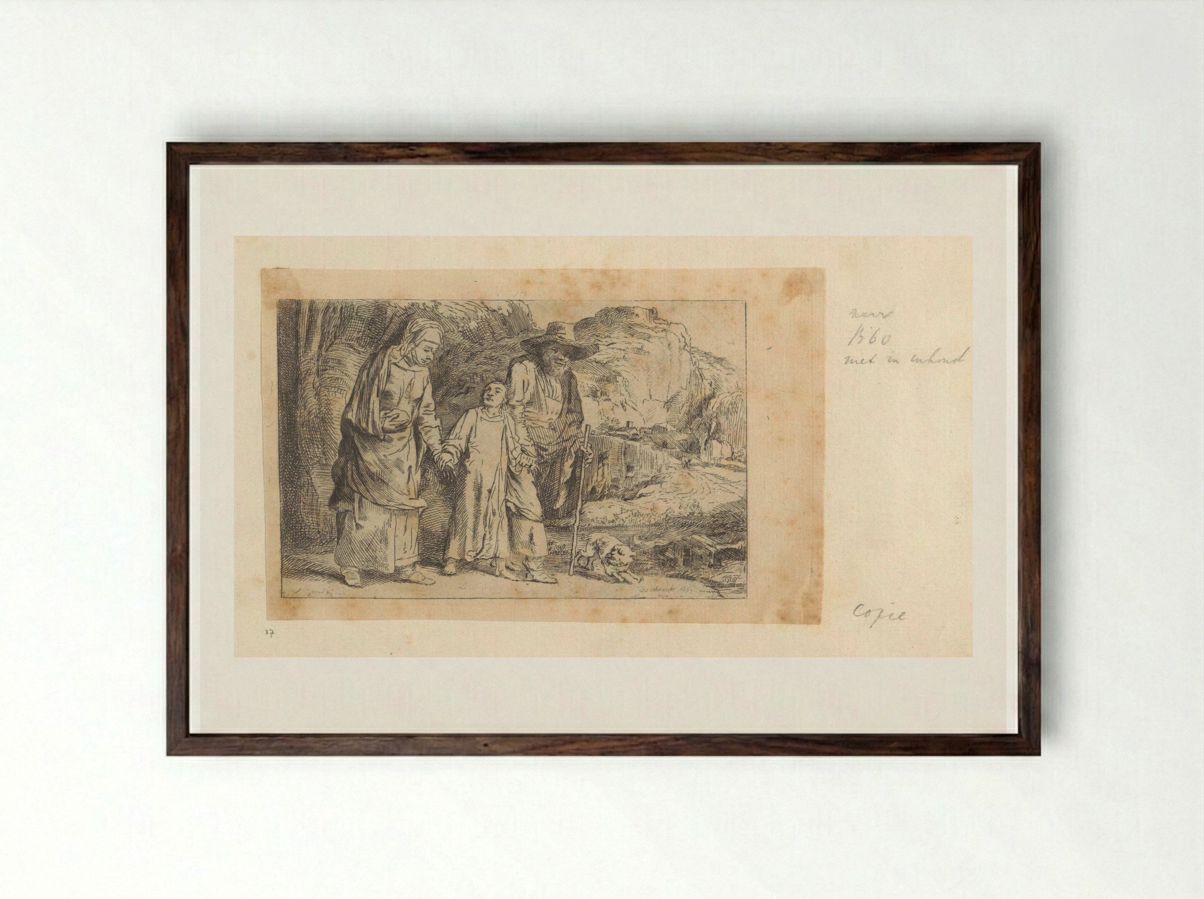 Christus keert terug uit de Tempel met Jozef en Maria - Henry Louis Basan - Framed Print Dark Wood