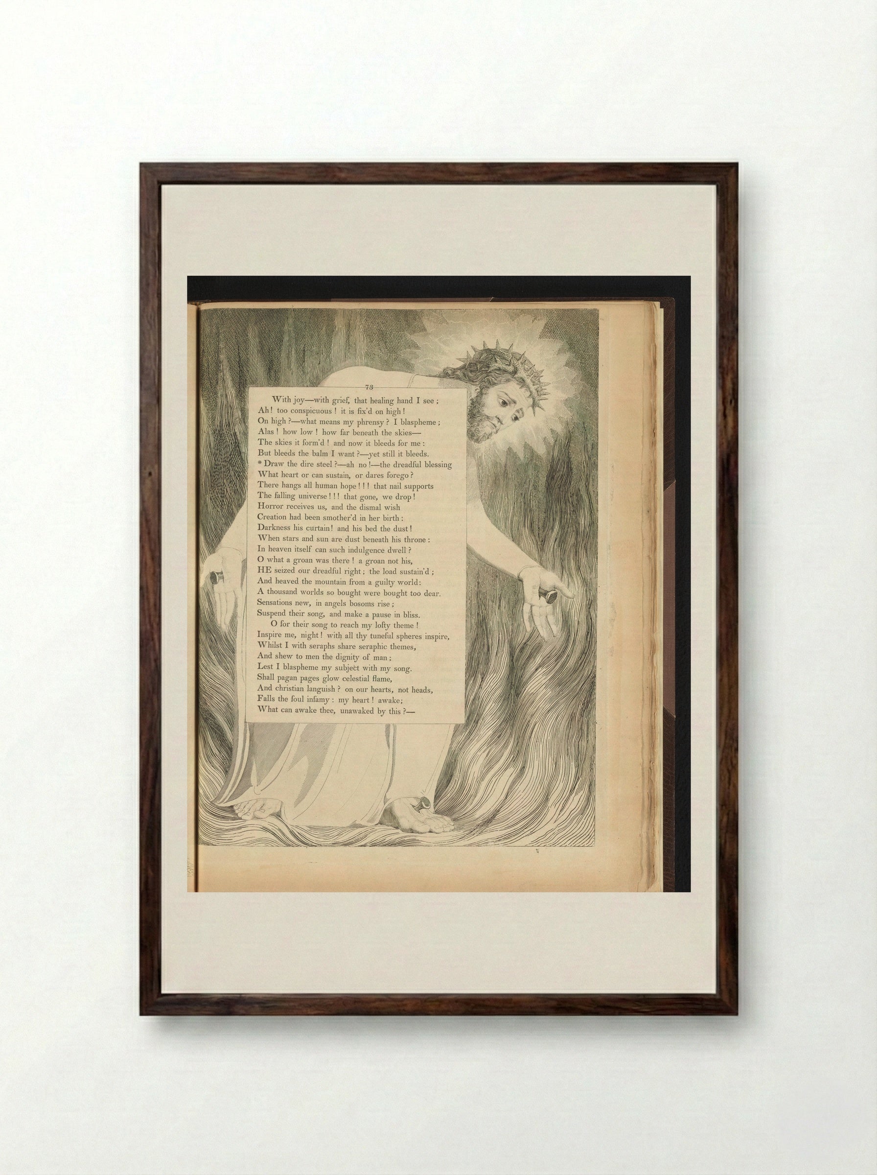 Christus met doornenkroon en spijkers in handen en voet - Edward Young - Framed Print Dark Wood