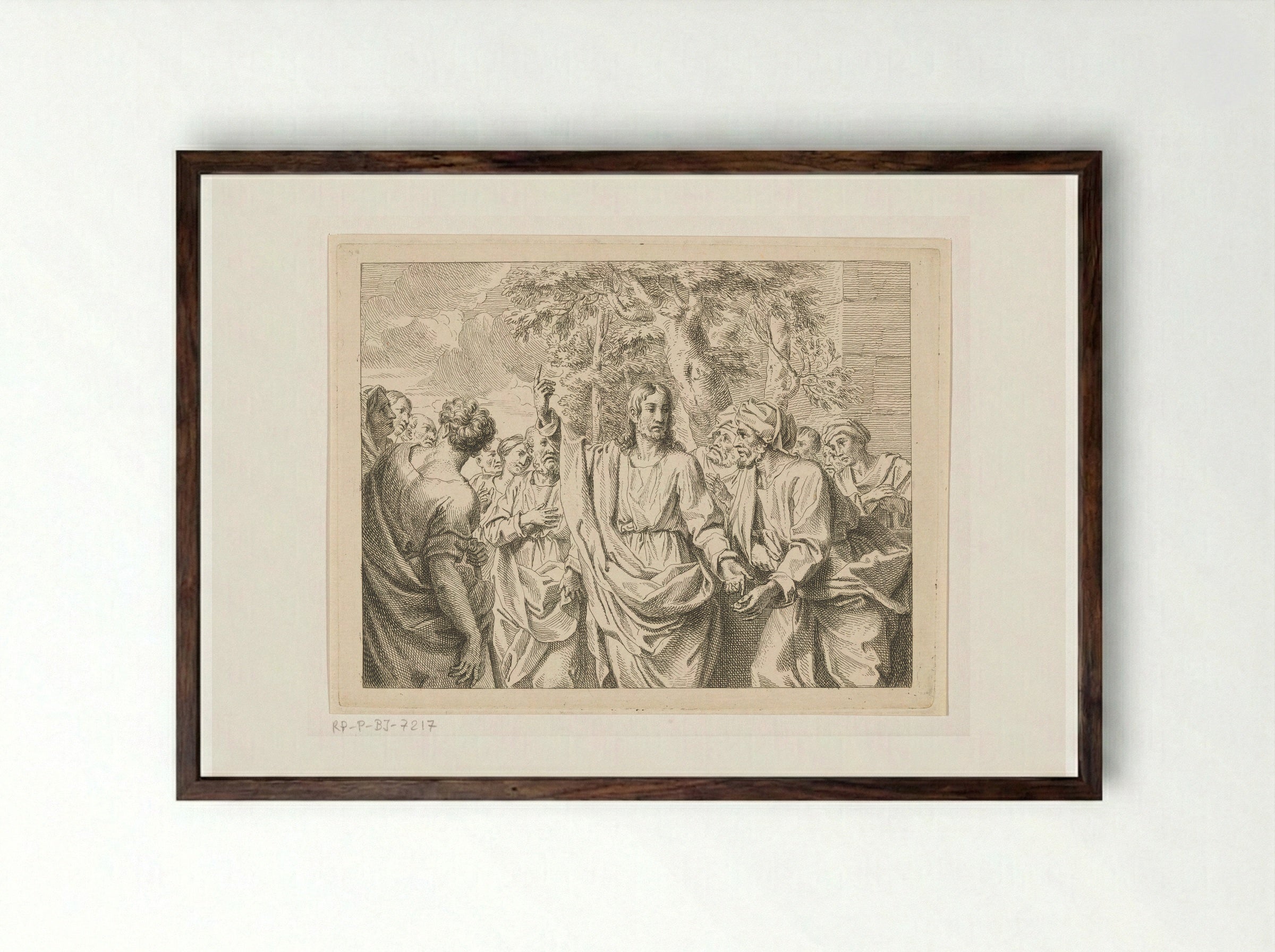 Christus predikt tussen het volk - Louis Fabritius Dubourg - Framed Print Dark Wood