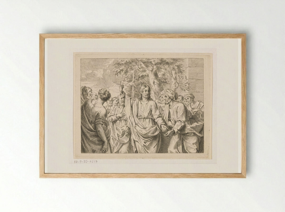 Christus predikt tussen het volk - Louis Fabritius Dubourg - Framed Print Wood