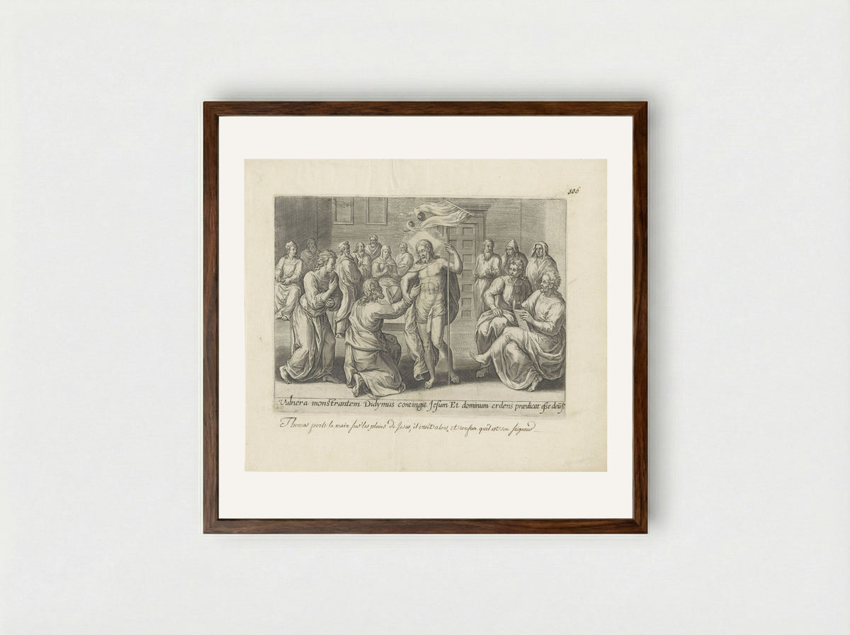 Christus verschijnt aan de ongelovige Tomas - Gerard de Jode - Framed Print Dark Wood