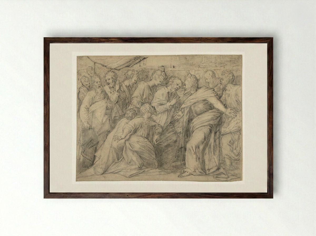 Christus verschijnt voor zijn discipelen - Meester van de Egmont-Albums - Framed Print Dark Wood
