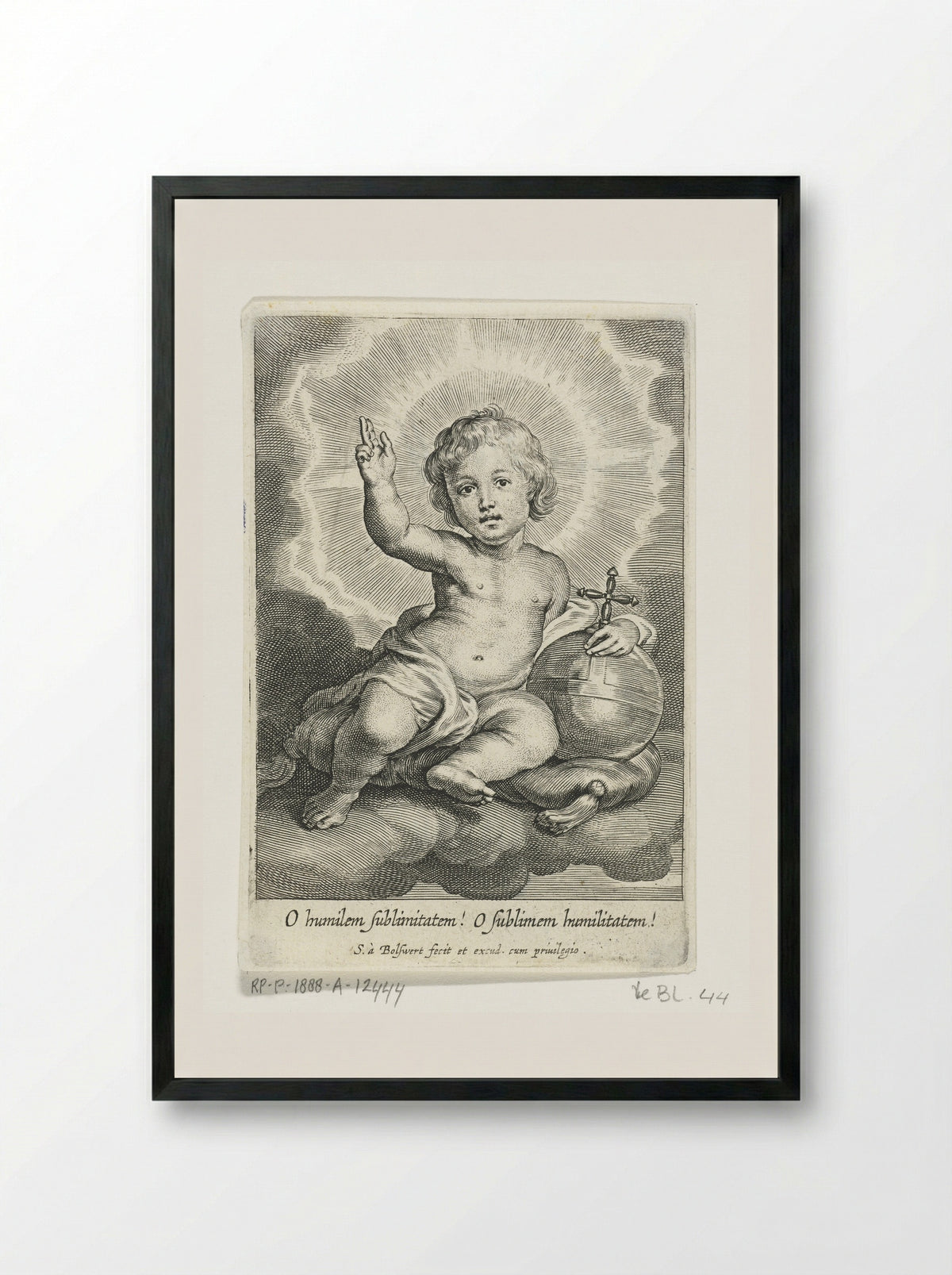 Christuskind als Salvator Mundi zittend op wolk - Schelte Adamsz. Bolswert - Framed Print Black