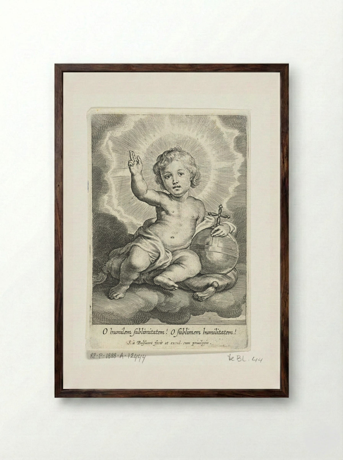 Christuskind als Salvator Mundi zittend op wolk - Schelte Adamsz. Bolswert - Framed Print Dark Wood