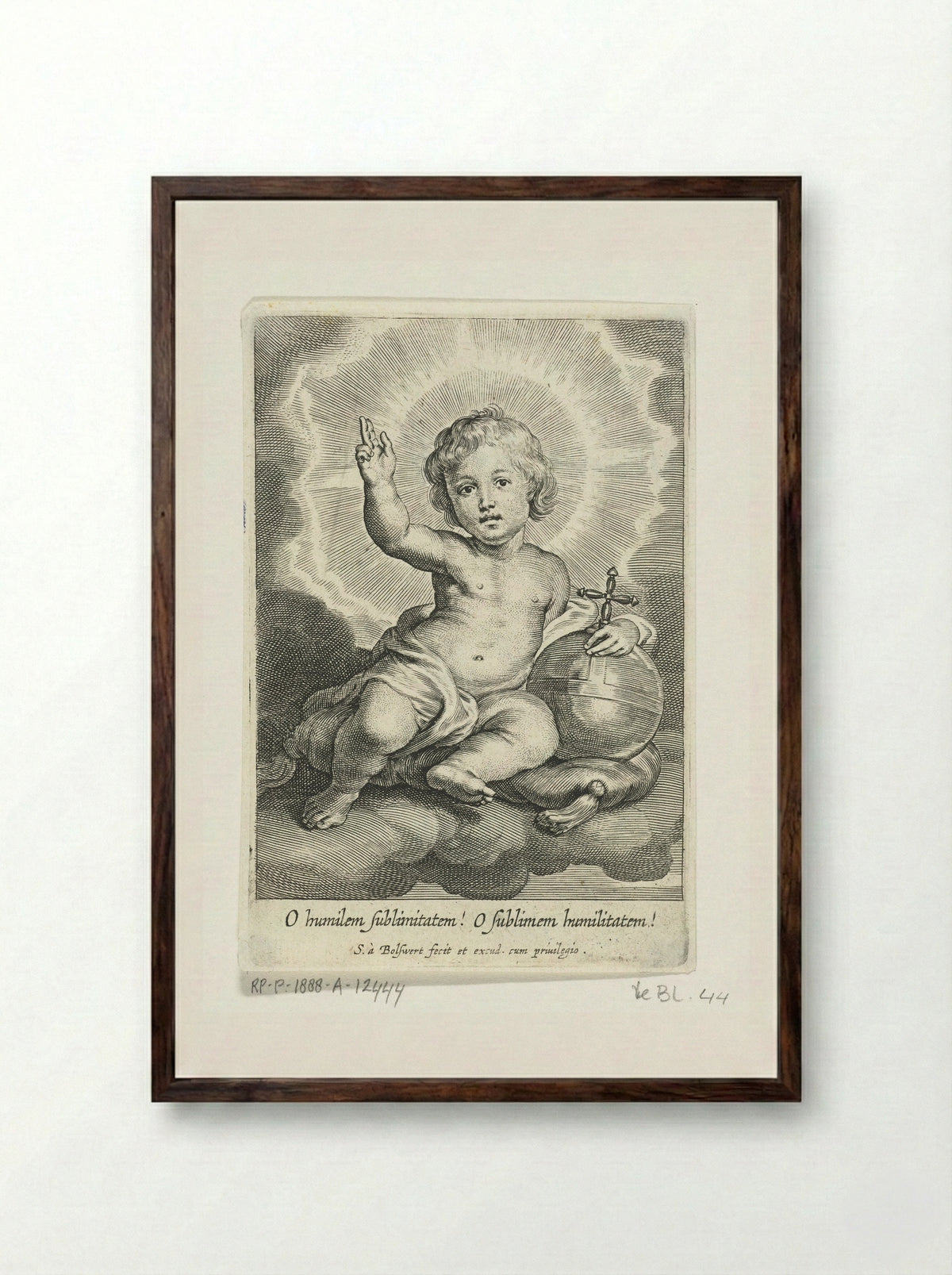 Christuskind als Salvator Mundi zittend op wolk - Schelte Adamsz. Bolswert - Framed Print Dark Wood