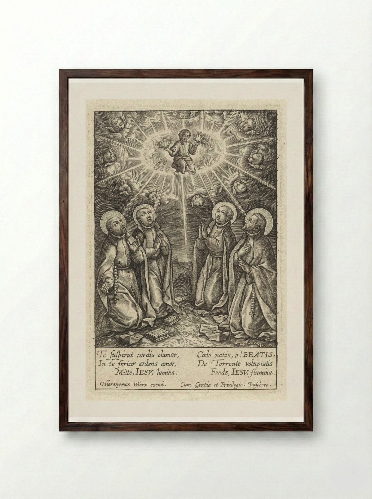 Christuskind in nimbus - Hieronymus Wierix - Framed Print Dark Wood