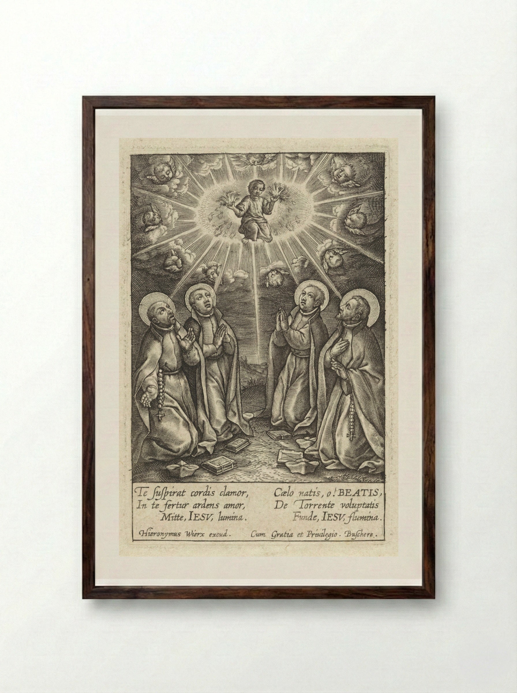 Christuskind in nimbus - Hieronymus Wierix - Framed Print Dark Wood